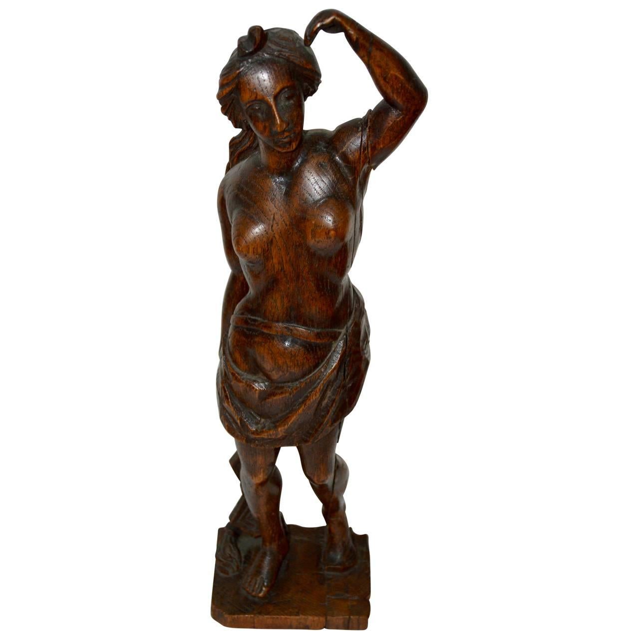 French 19th Century Wooden Lady Sculpture For Sale