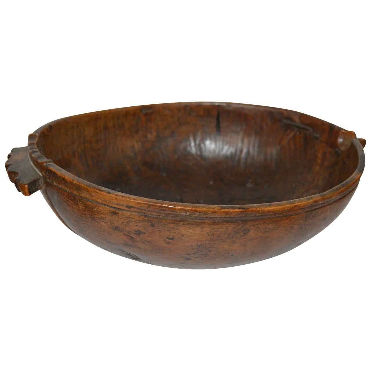 Norwegian 18th Century Carved Wooden Pouring Bowl