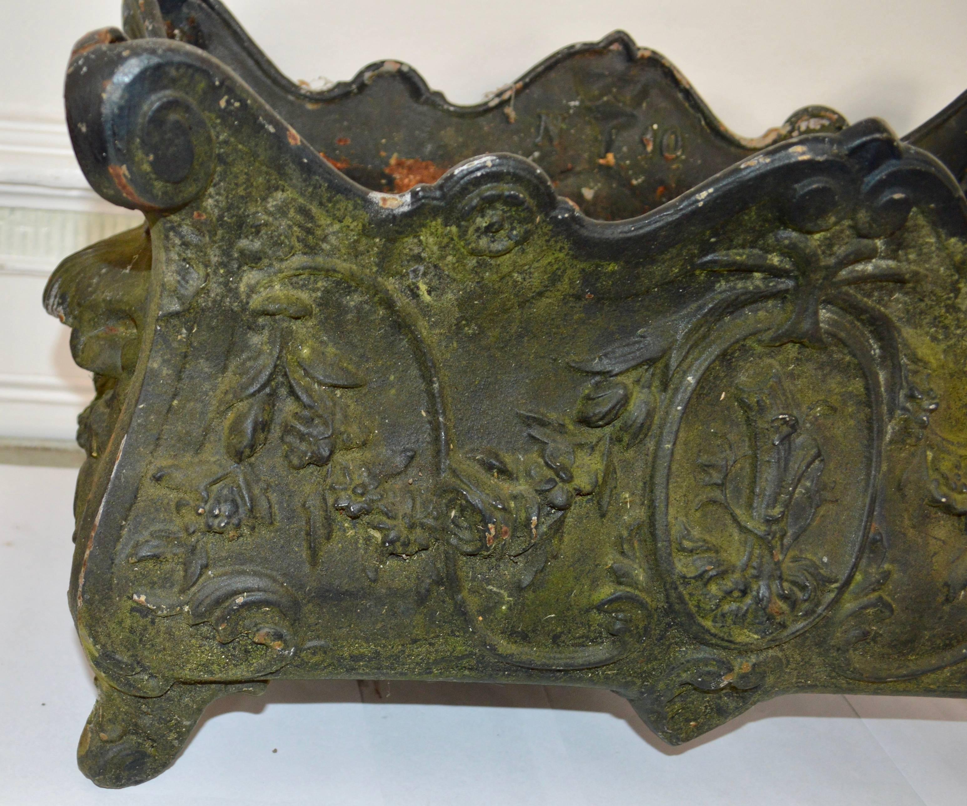 Embossed Large Swedish 19th Century Rectangular Cast Iron Planter For Sale