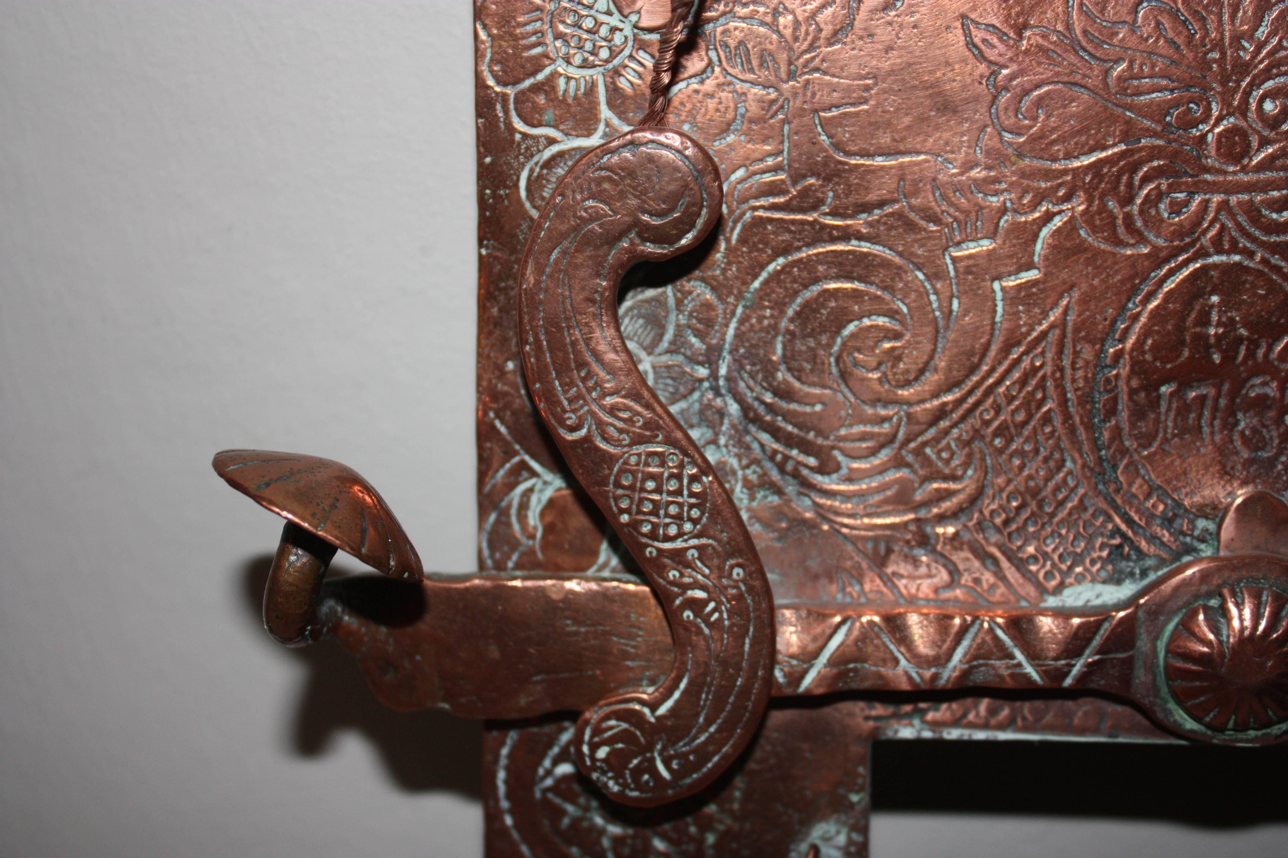Scandinavian 18th Century Rococo Fragment Of A Copper Fireplace Door For Sale