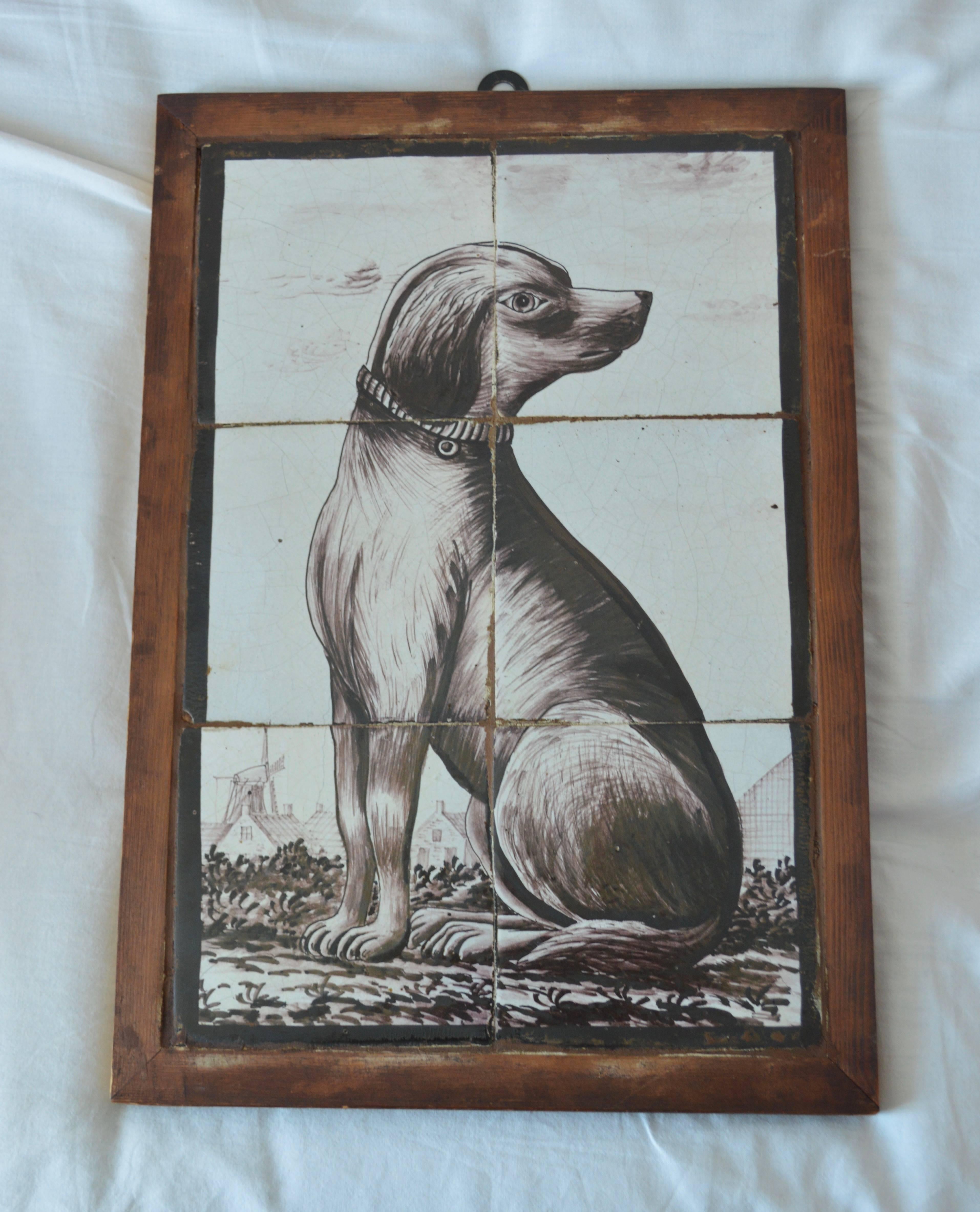 18th Century Delft Tile Picture of a Sitting Dog 4