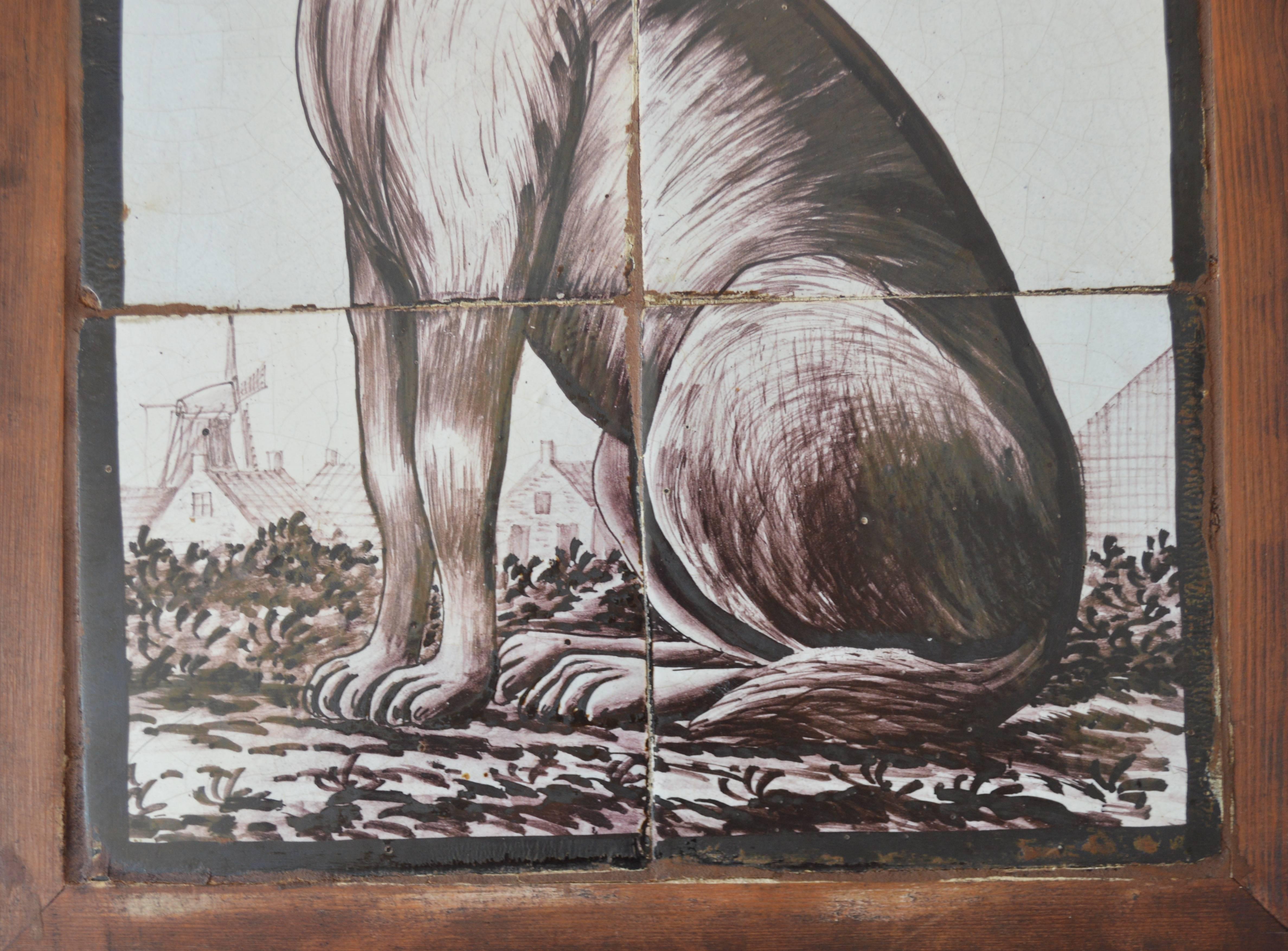 18th Century Delft Tile Picture of a Sitting Dog In Good Condition In Copenhagen, K