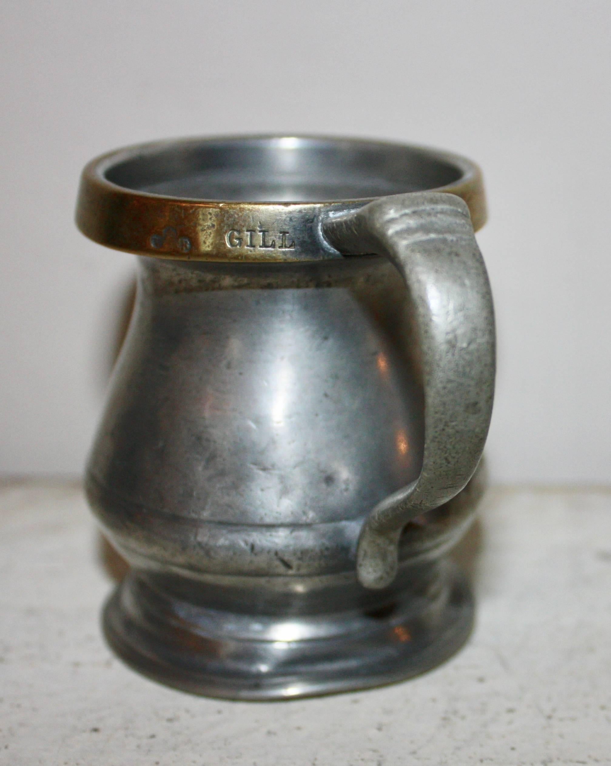 English 19th Century Victorian Pewter Beaker with Brass Rim For Sale