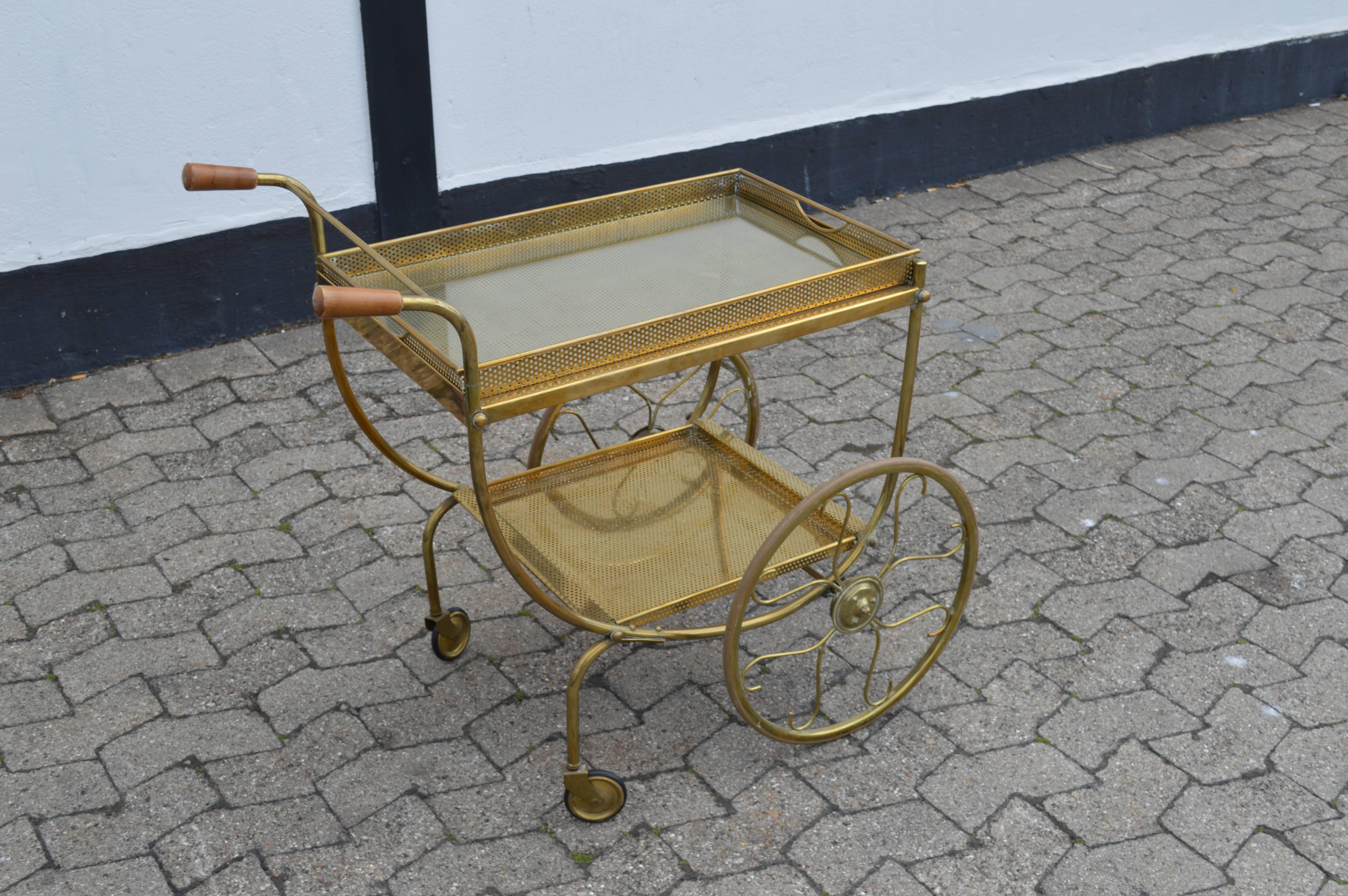 20th Century Mid-Century Modern Brass Bar Cart For Sale