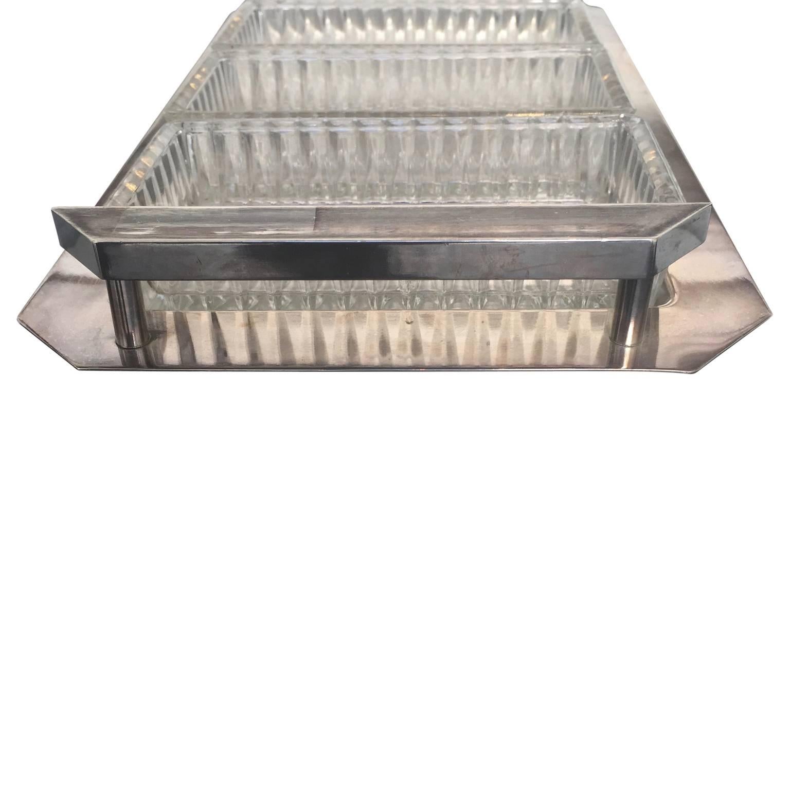 Art Deco Mid-Century Modern Serving Tray with Four Snack Glass Tray
