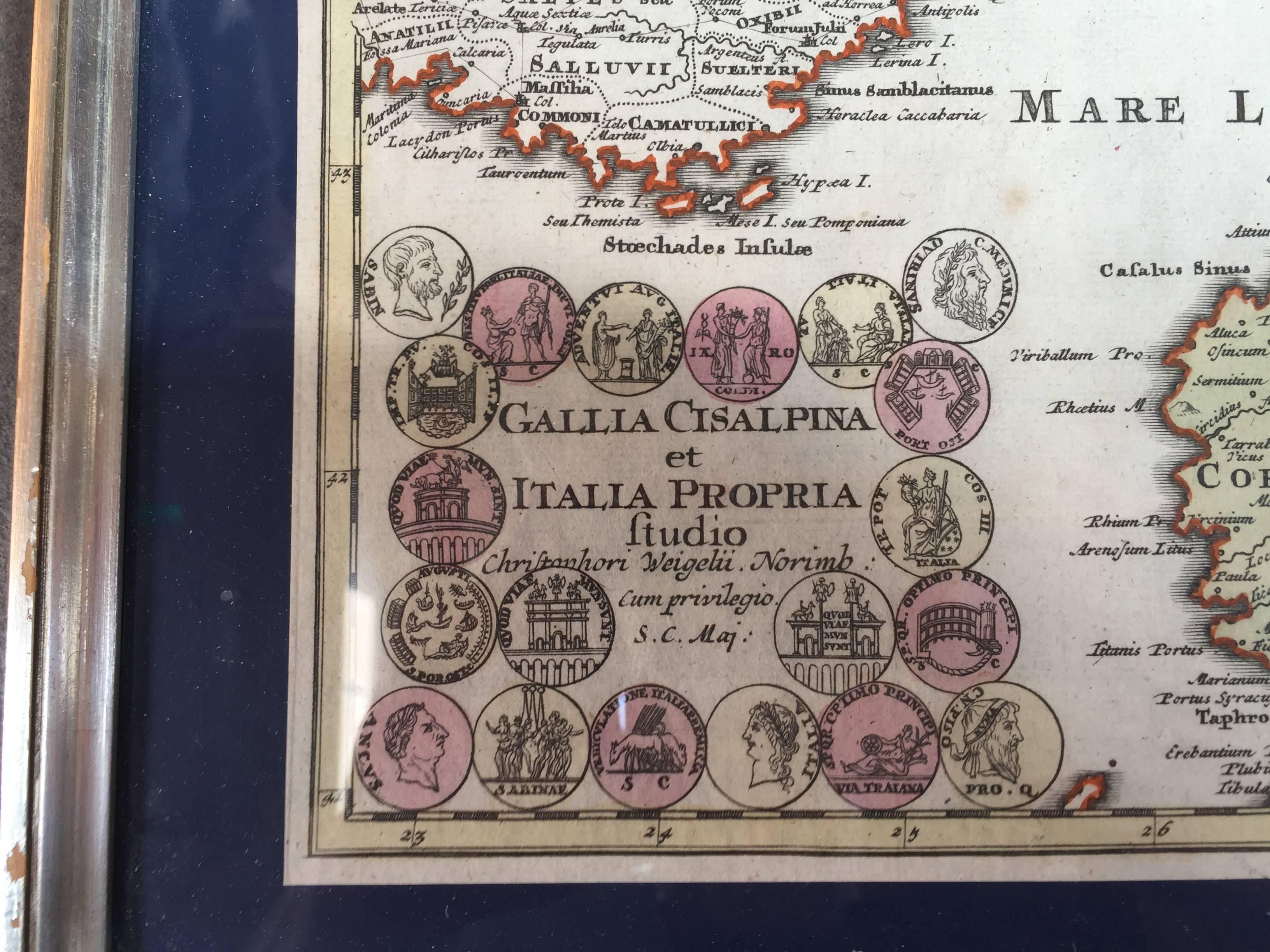 XVIIIe siècle et antérieur Quatre cartes du XVIIIe siècle gravées et coloriées à la main par Weigel en vente