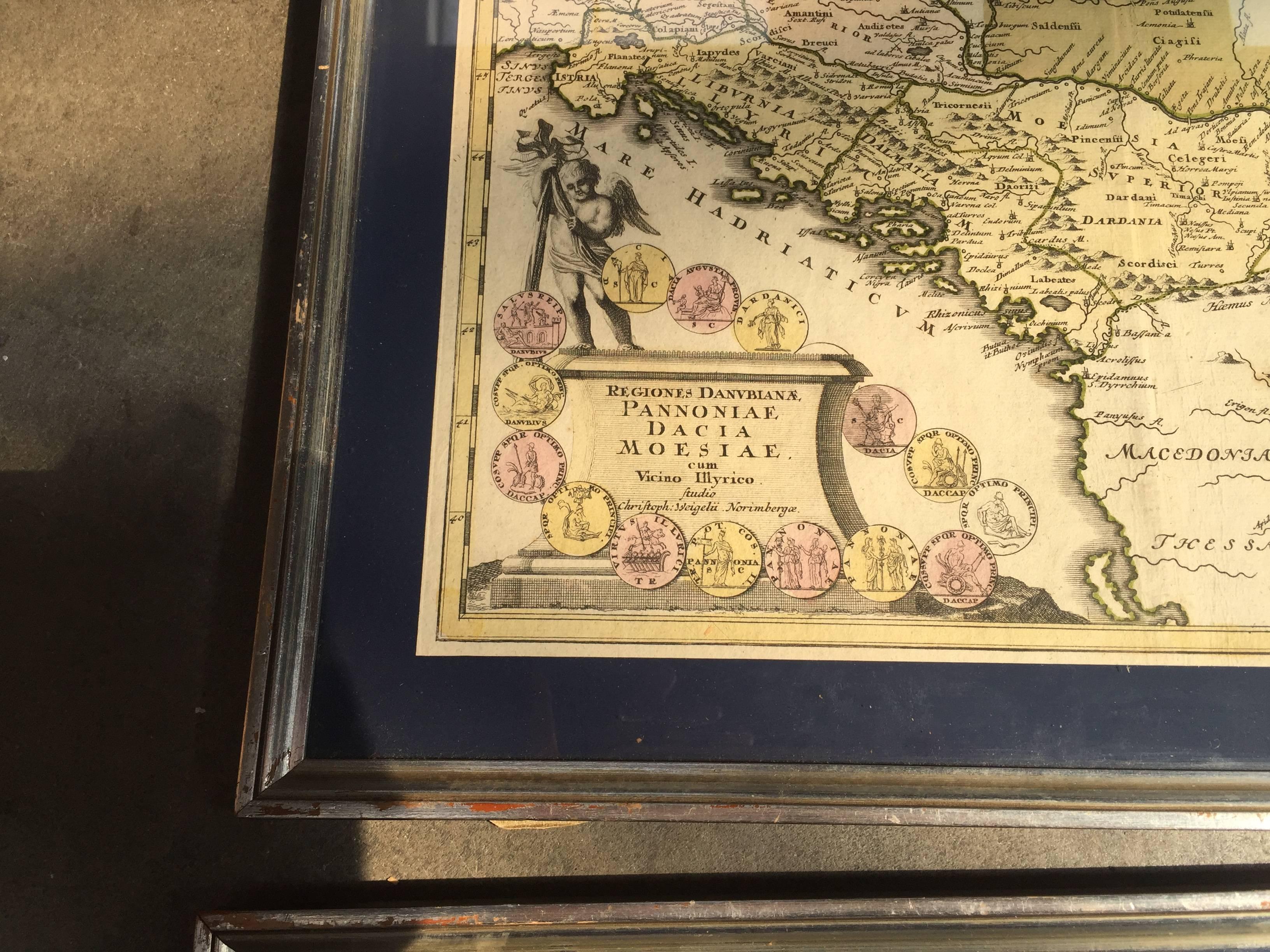 Four 18th Century Engraved and Hand-Colored Maps by Weigel For Sale 2