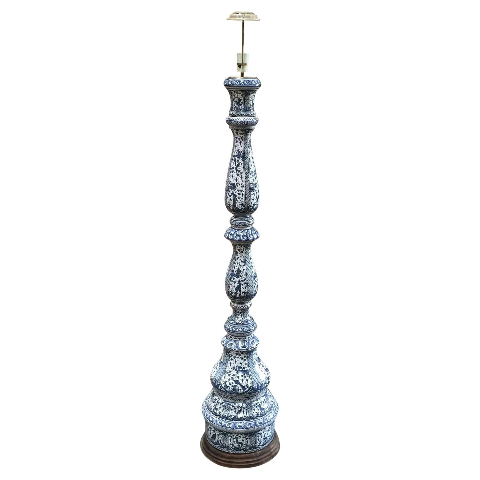 Large 19th Century Blue And White Delft Floor Lamp

Delft floor lamp on wooden base. Probably converted from a candelabra into floor lamp.