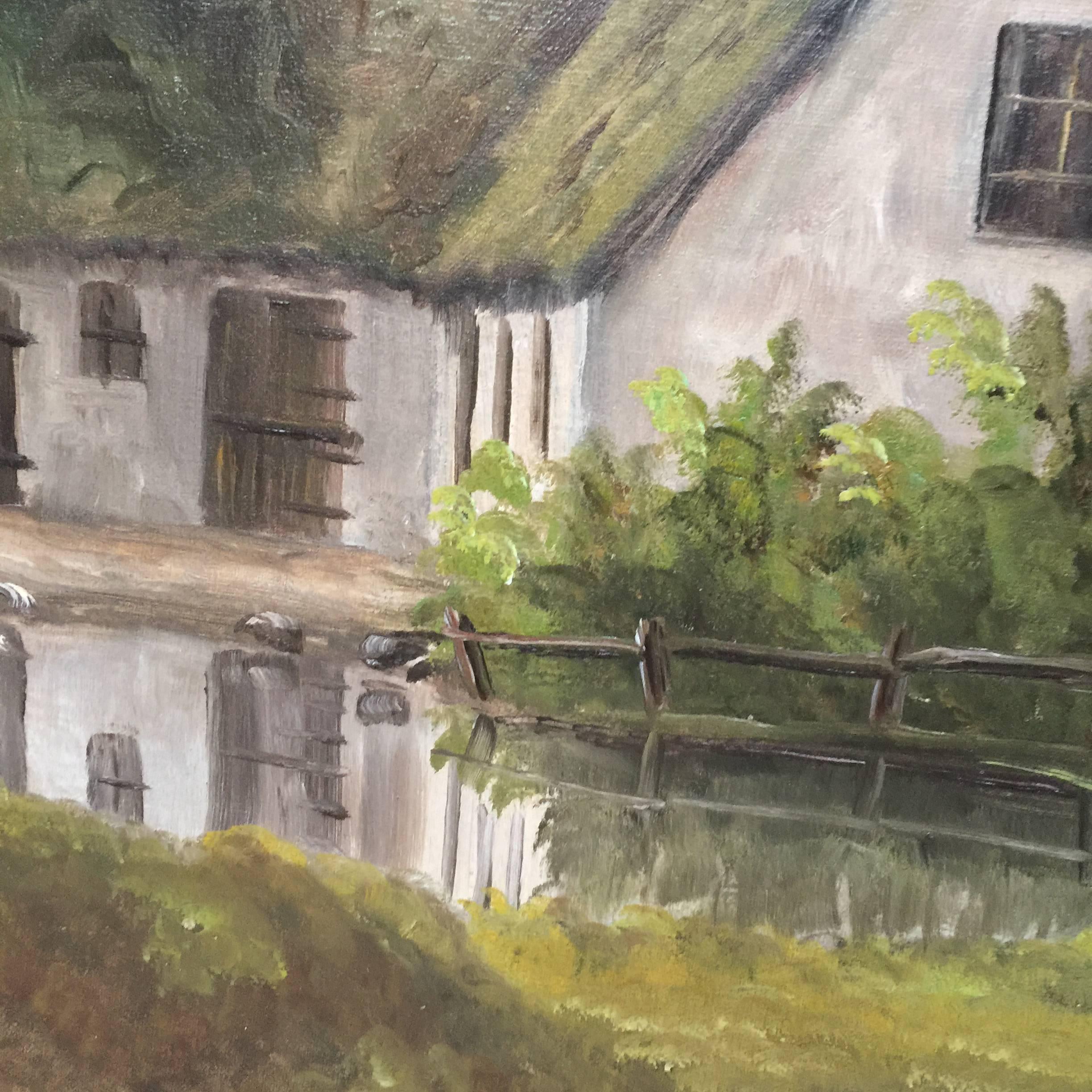 Folk Art 19th Century Painting of a Danish Farm-House