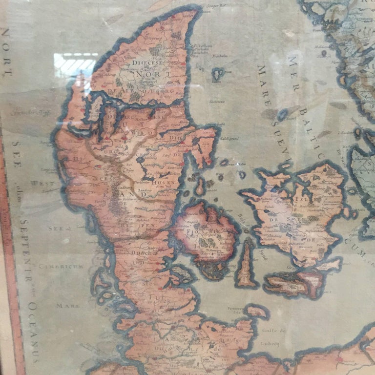 17th Century Map of Denmark by French Cartographer Sanson, Dated 1658