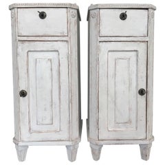 Pair of 19th Century Gustavian Light-Gray Nightstands or Bedside Tables