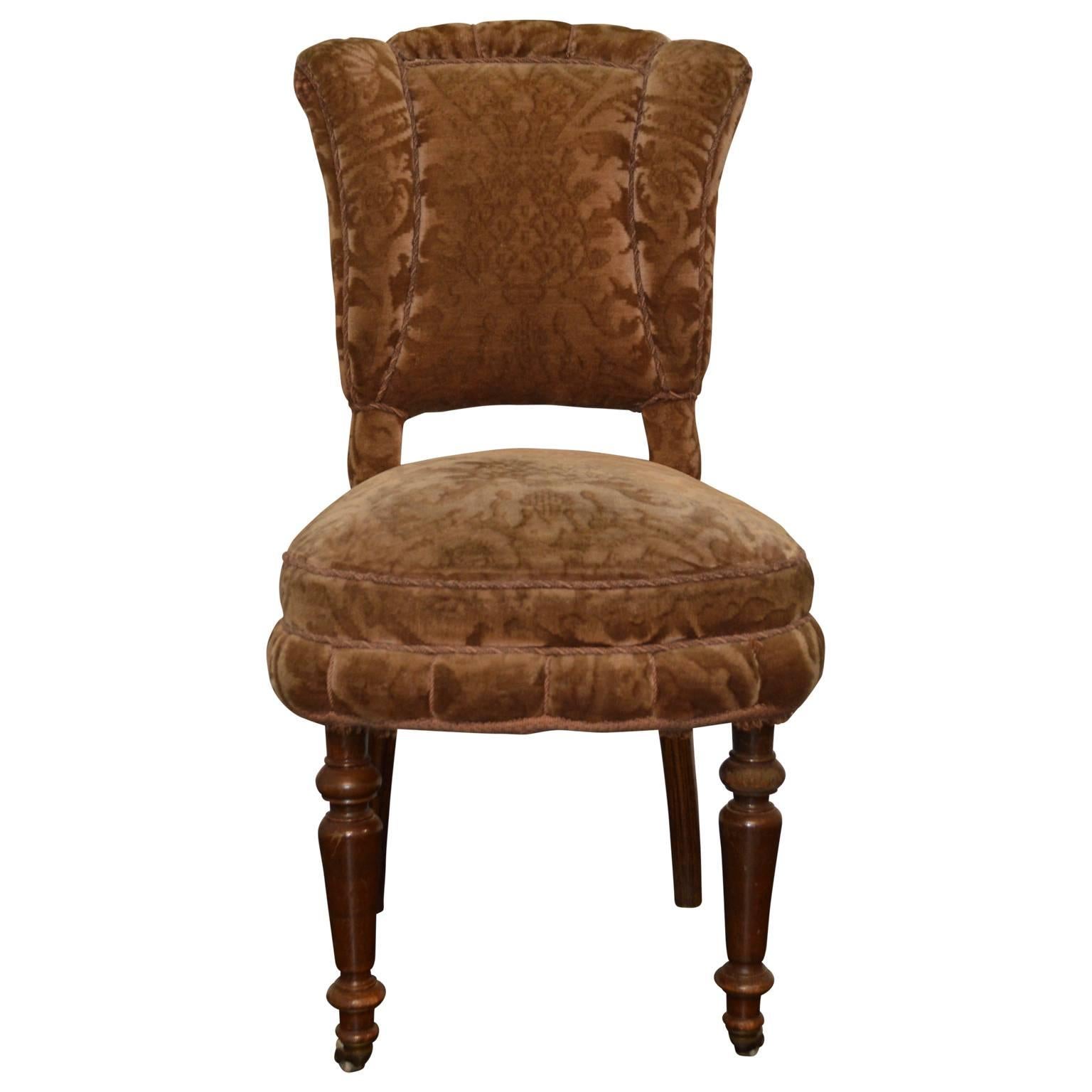 Late 19th century Victorian style slipper or dining chair

Chair is in the original pineapple upholstery, which is in good slightly faded condition, please see detailed images.