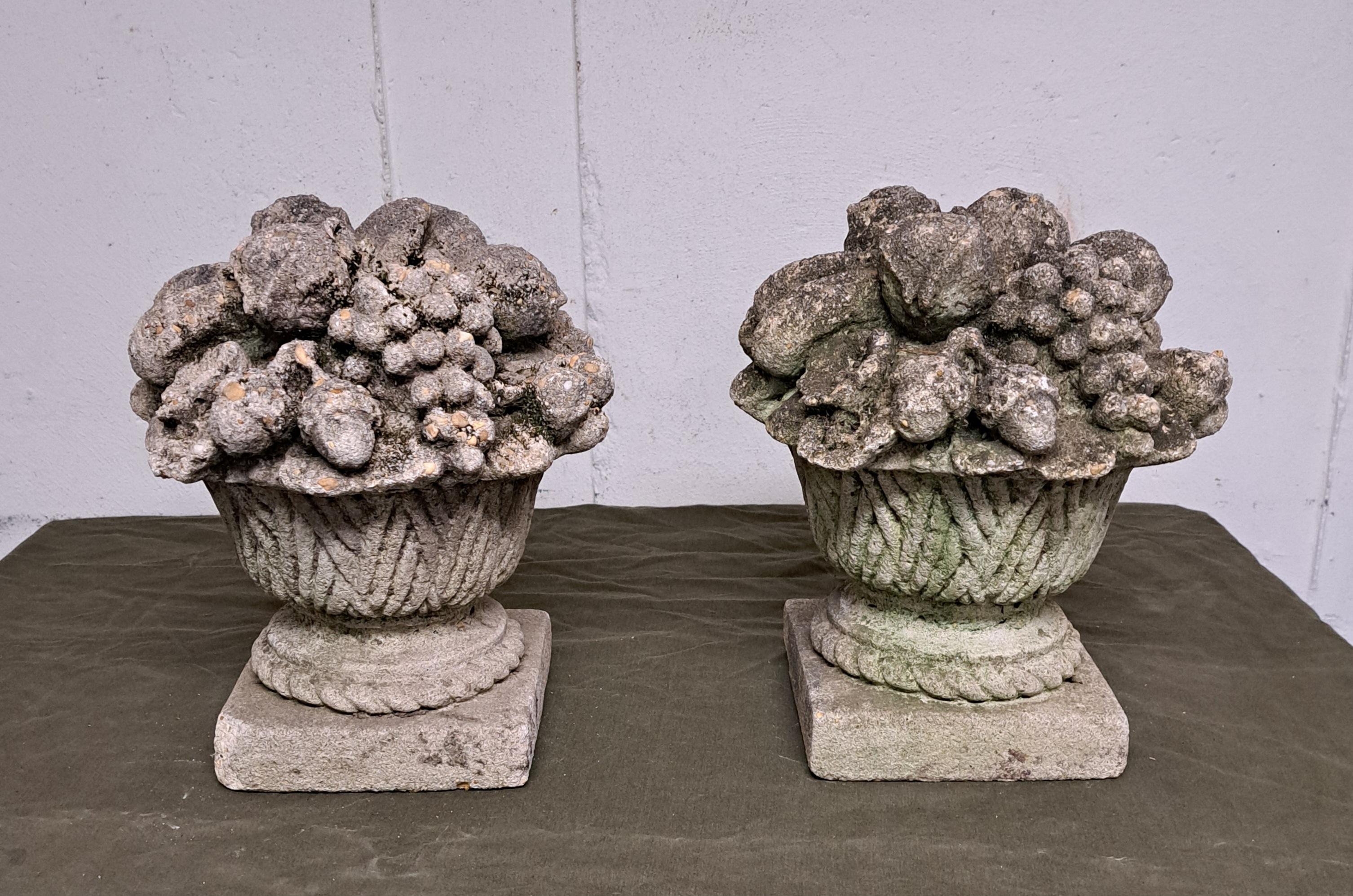 Mid-20th Century Cast Stone Fruit Baskets a Pair For Sale