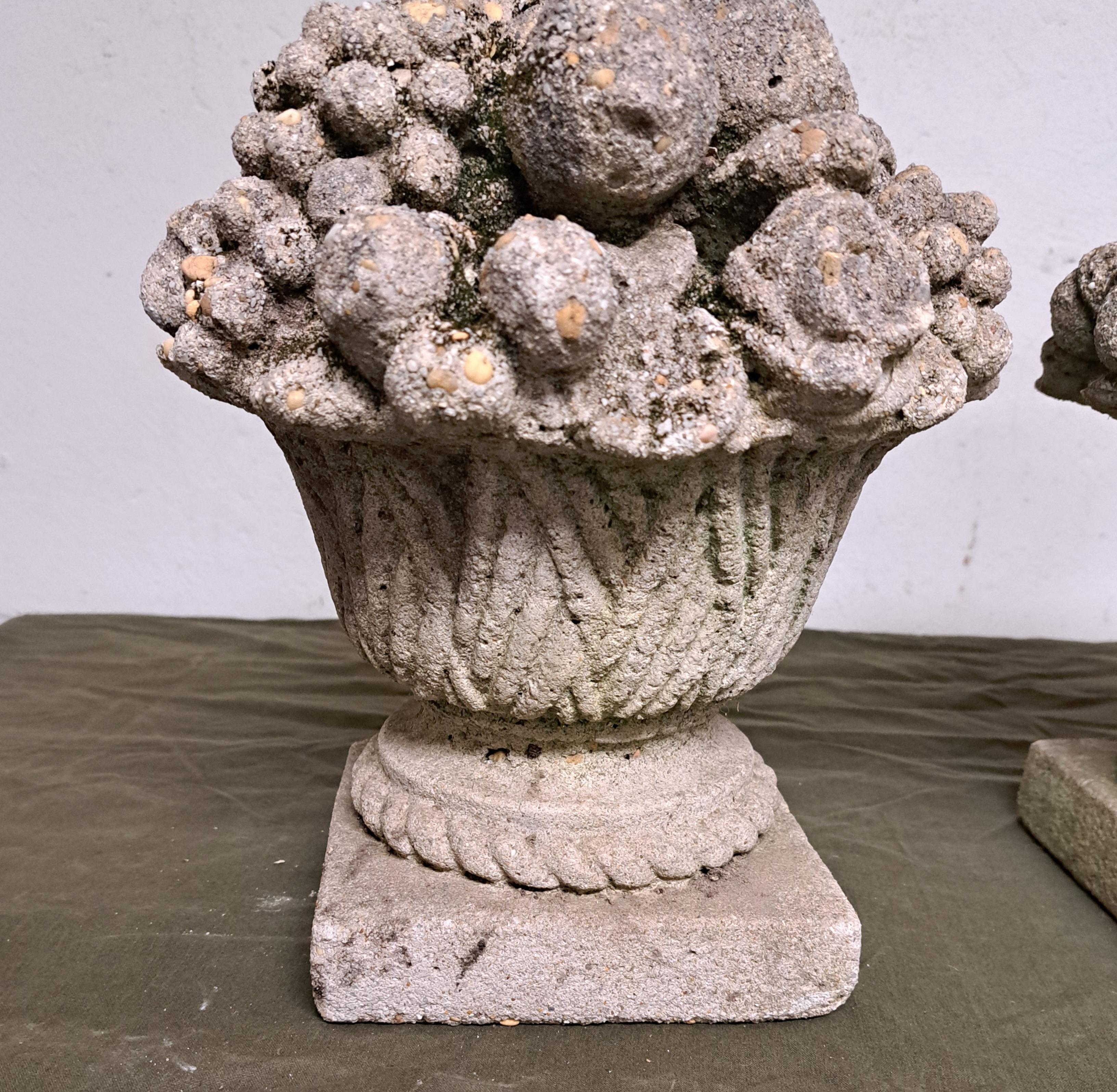 Early Victorian Cast Stone Fruit Baskets a Pair For Sale