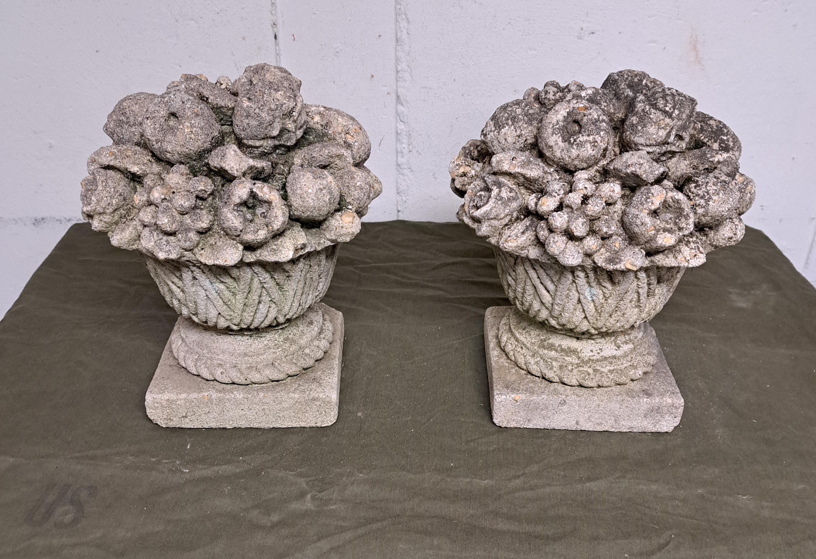 Cast Stone Fruit Baskets a Pair For Sale 6