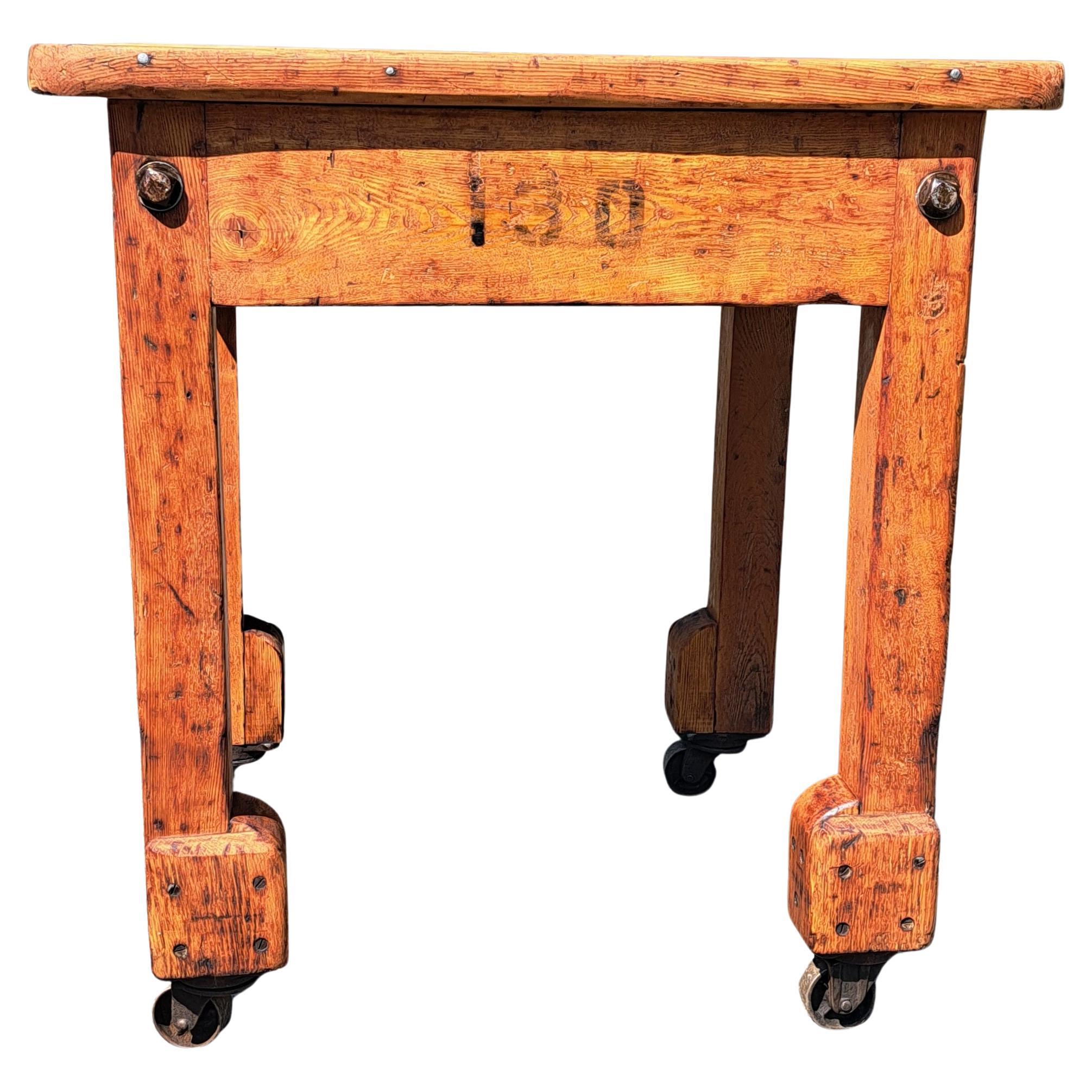 Industrial Rolling Table Kitchen Island Work Table For Sale