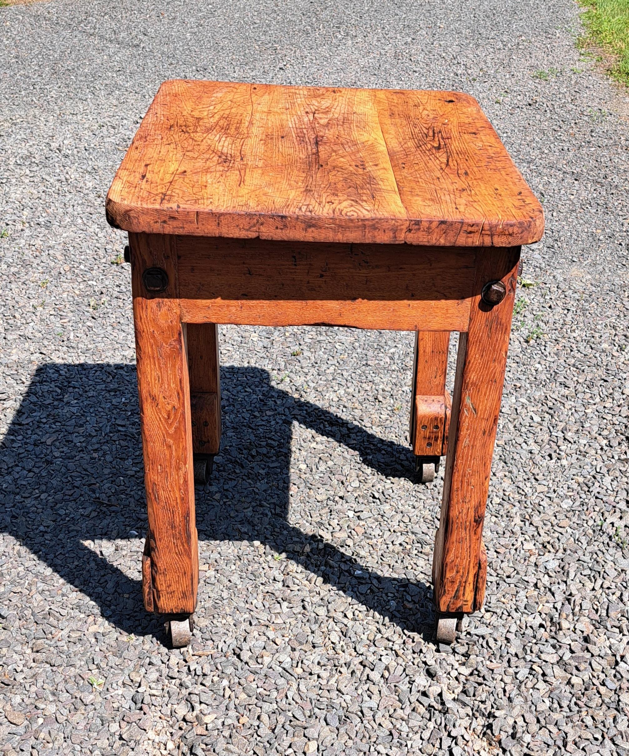 Industrial Rolling Table Kitchen Island Work Table In Good Condition For Sale In Newtown, CT