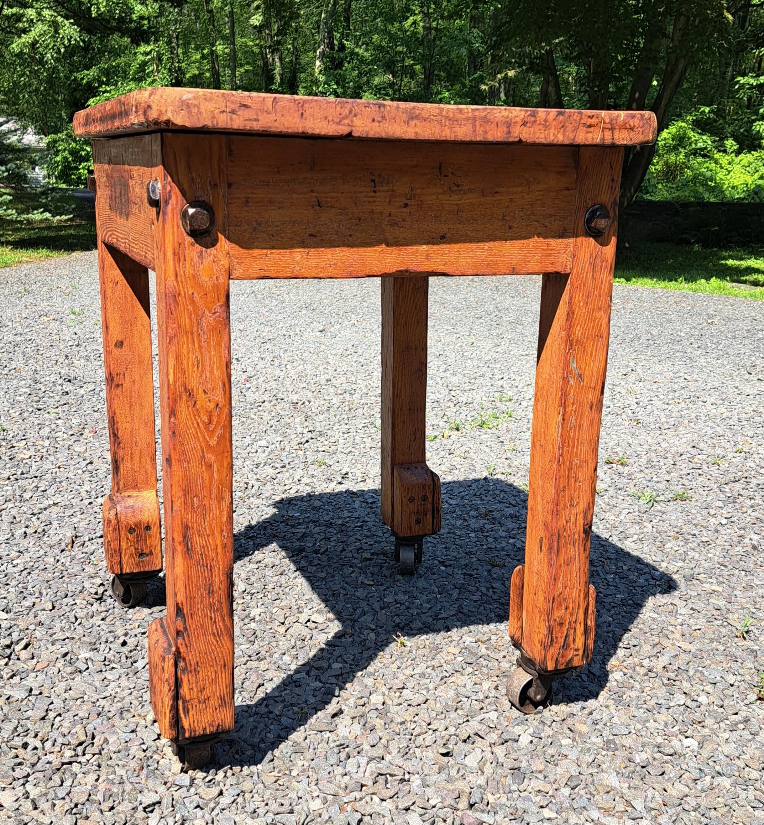 20th Century Industrial Rolling Table Kitchen Island Work Table For Sale