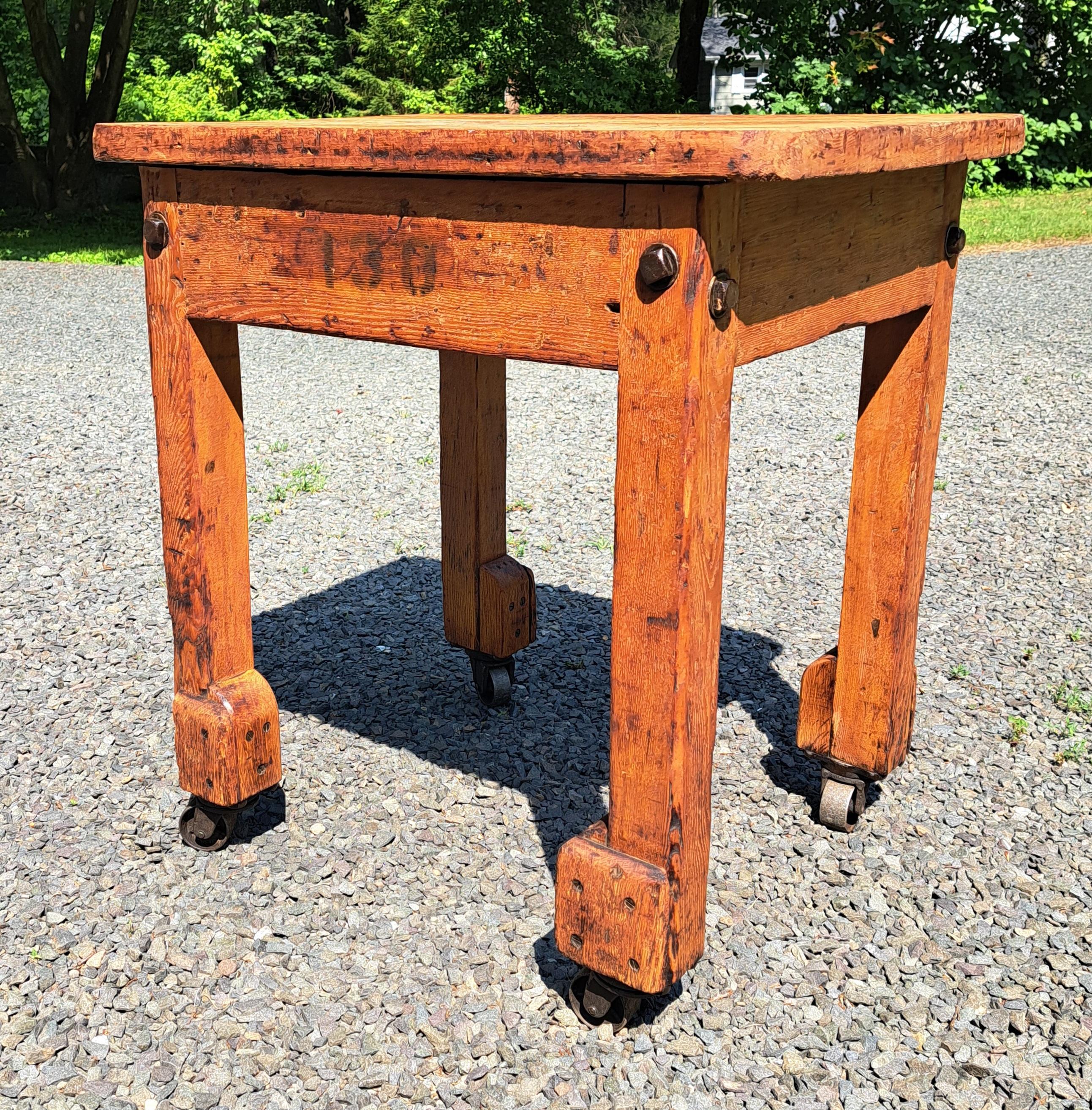 Wood Industrial Rolling Table Kitchen Island Work Table For Sale