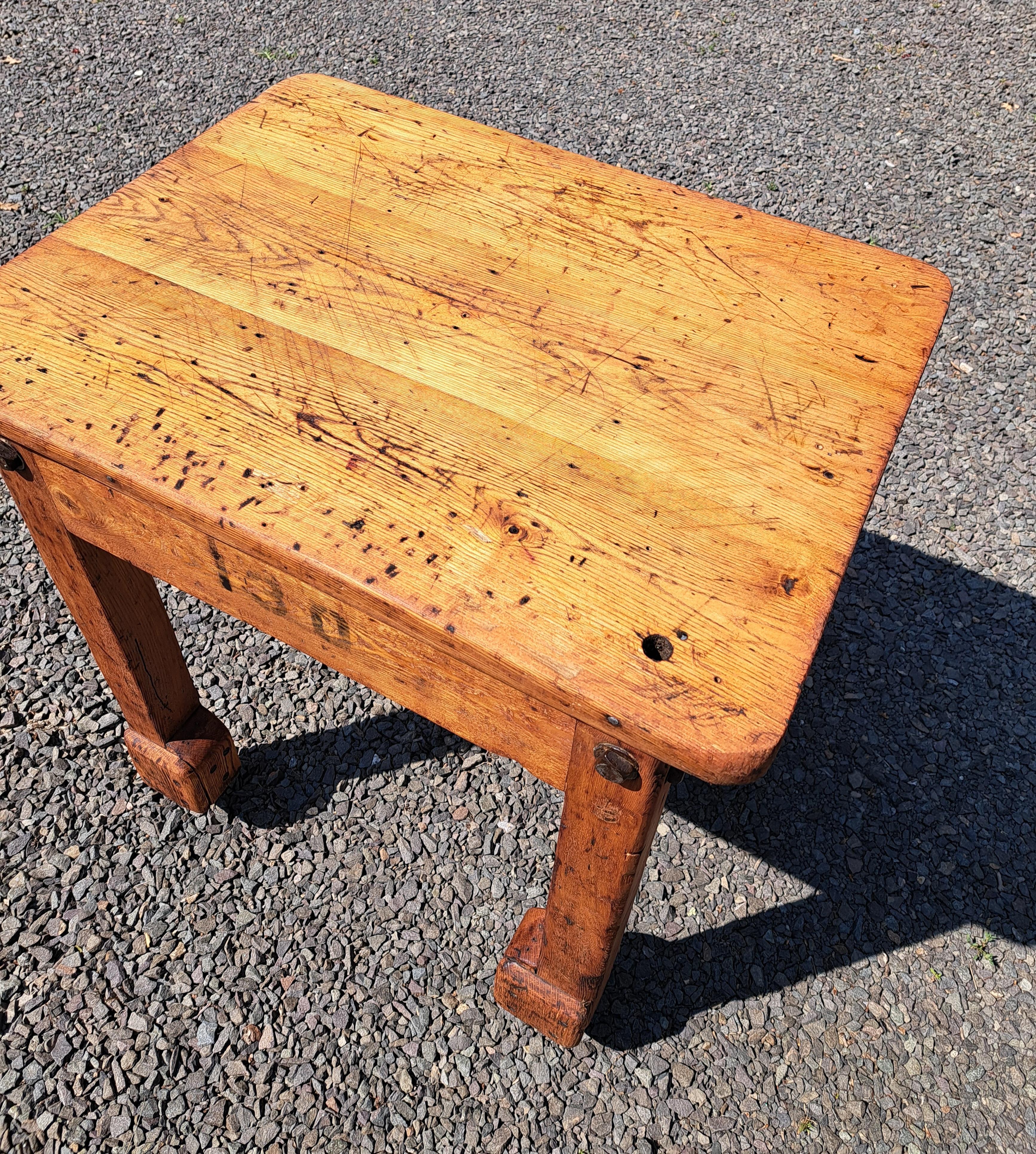Antique Industrial Rolling Table Kitchen Island.  It is 23