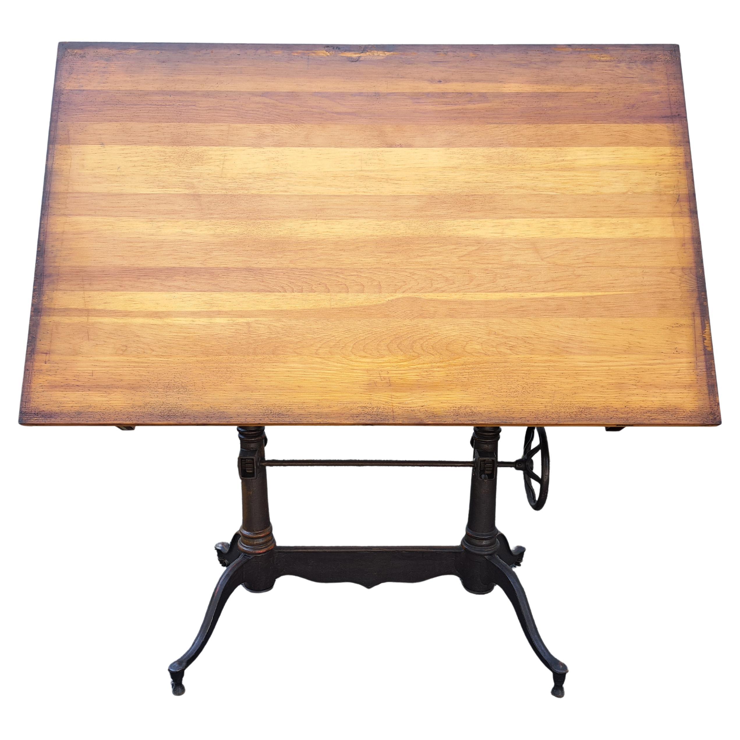 Dietzgen Cast Iron Double Pedestal Base Drafting Table For Sale