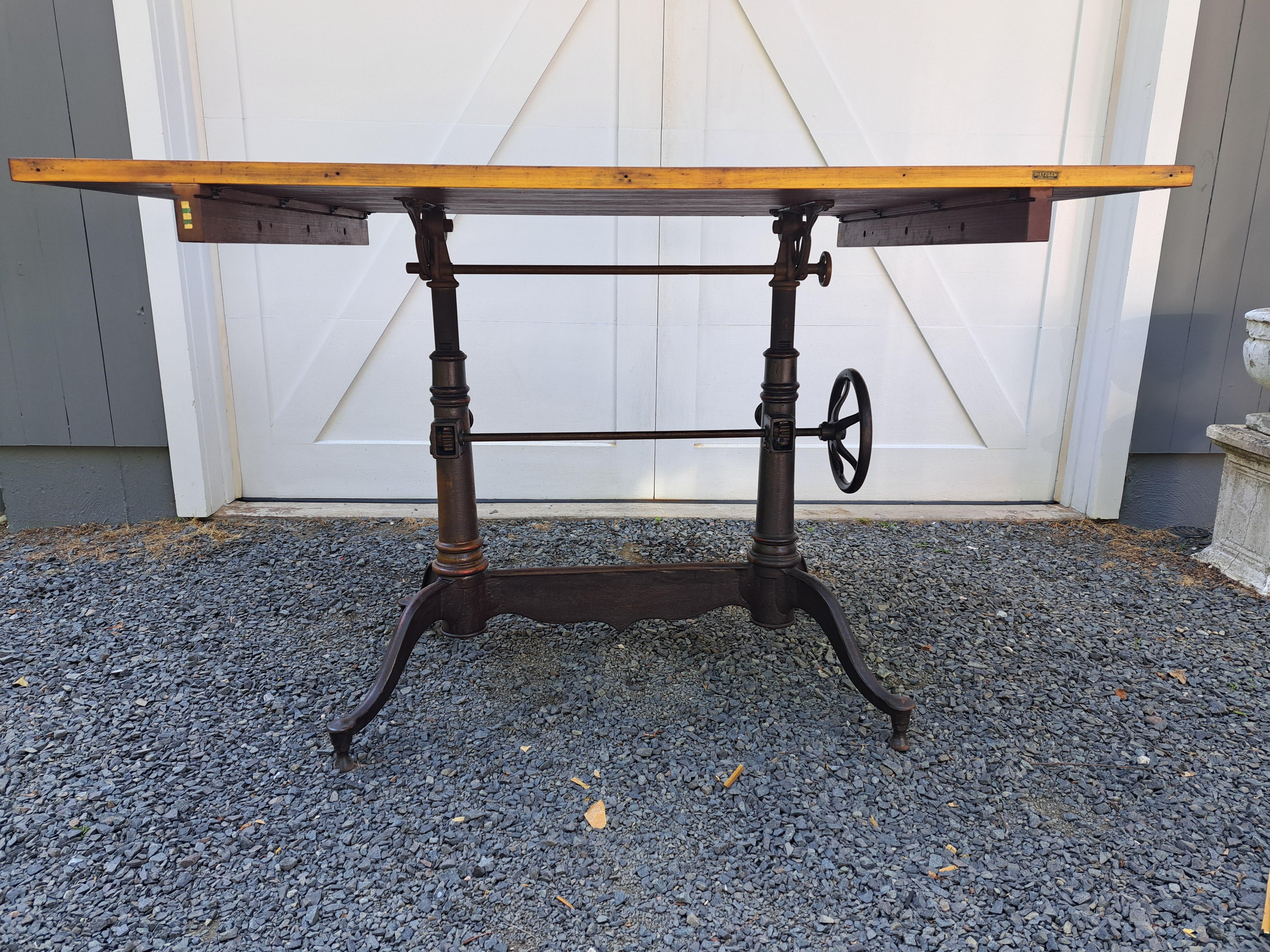 Industrial Dietzgen Cast Iron Double Pedestal Base Drafting Table For Sale