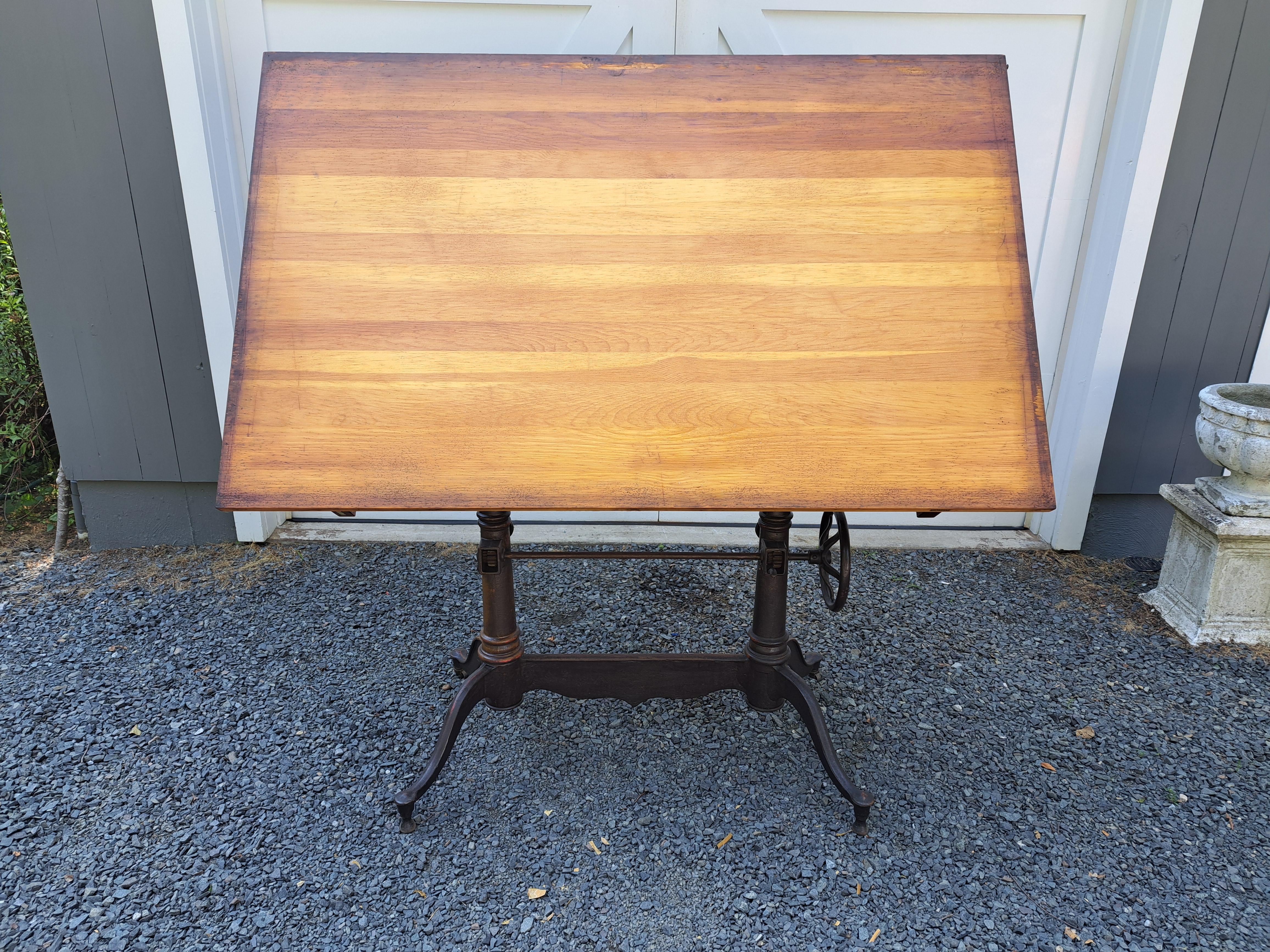 Dietzgen Cast Iron Double Pedestal Base Drafting Table In Good Condition For Sale In Newtown, CT
