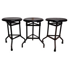 Antique Vitek Industrial Adjustable Height Iron Stools Set of Three