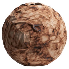 Handcrafted Ceramic Sphere Vase, Earth-Toned Burnt Texture Sculptural Art Object