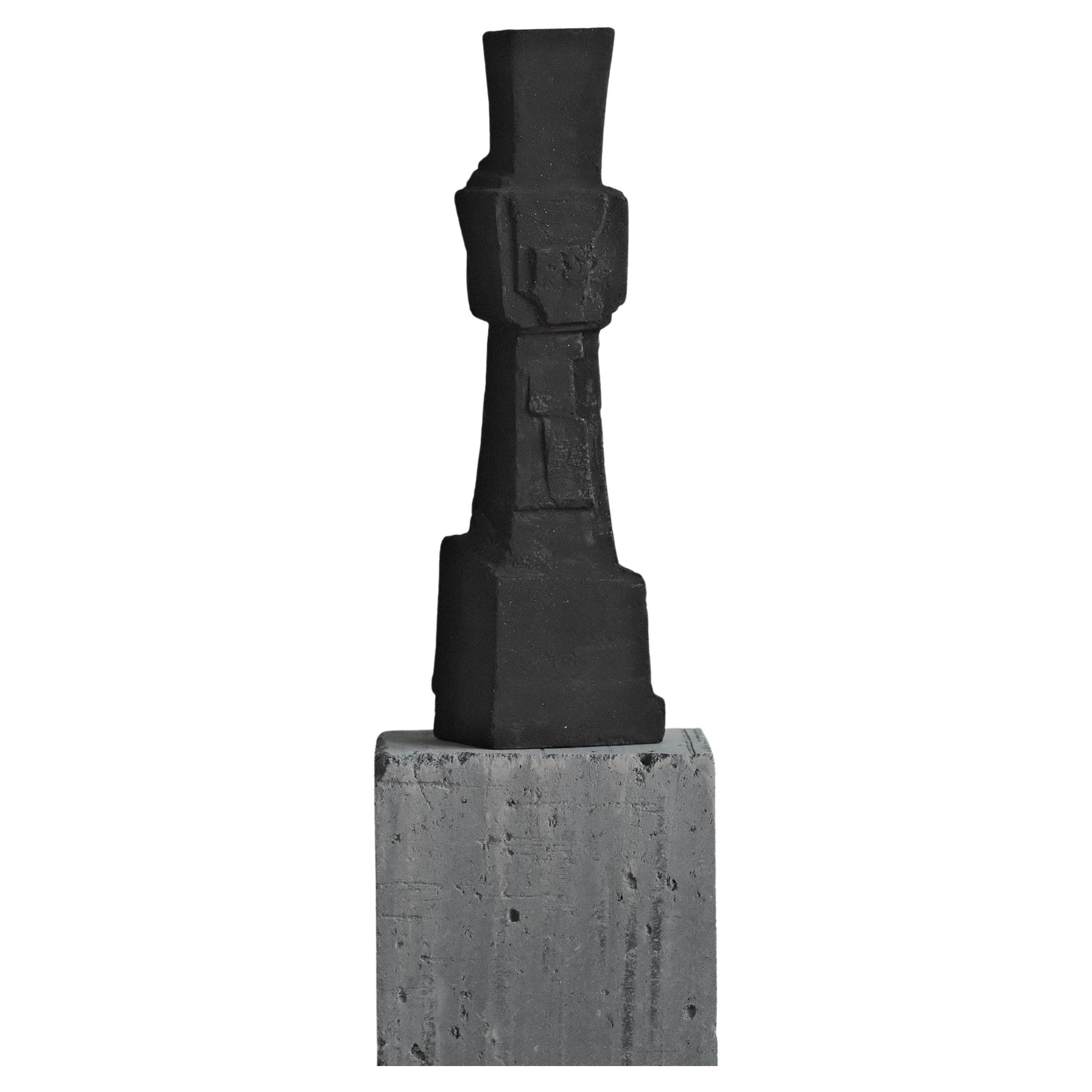 Handmade Pillar-Shaped Ceramic Vase, with Etched Texture