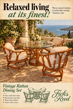 Ficks Reed Mid-Century Rattan Dining Set, Hand-Crafted in the USA