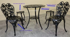 Rose-Pattern Cast Iron and Aluminum Garden Bistro Set with Two Plant Stands