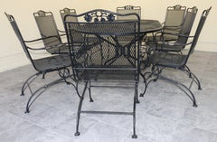 Mid-Century Woodard Briarwood Wrought Iron Dining Set with Eight Spring Chairs