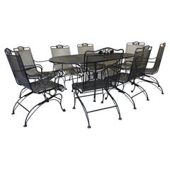 Mid-Century Woodard Briarwood Wrought Iron Dining Set with Eight Spring Chairs