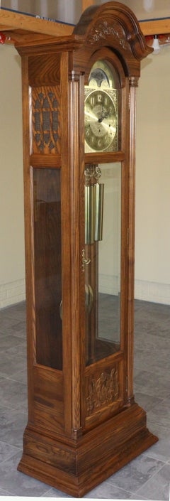 Vintage Seth Thomas 4499A Grandfather Clock with Moon-Phase Dial and Triple Chim