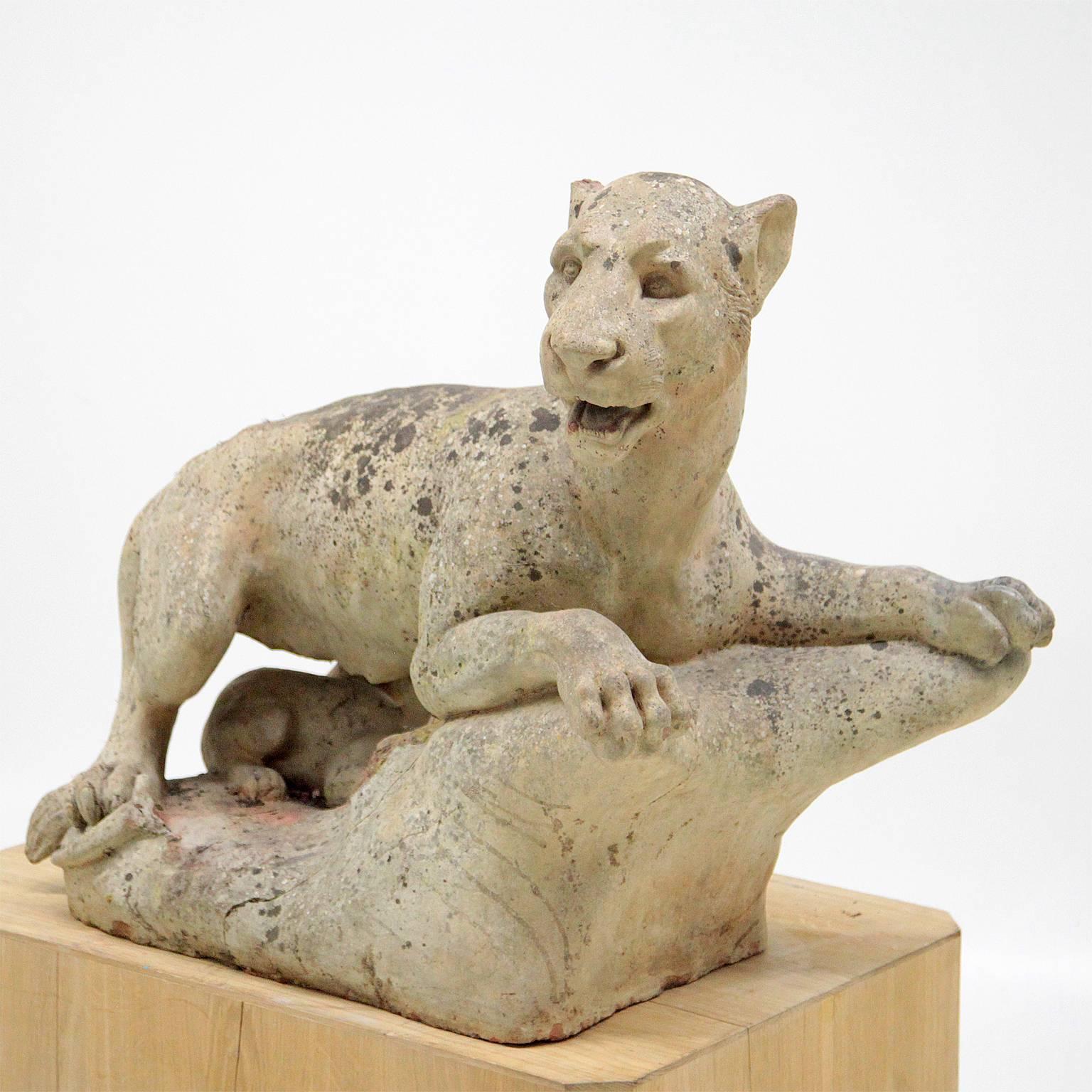 French Terracotta Sculptures of Lion and Lioness, France, 19th Century