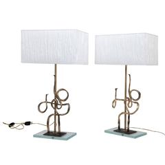 Vintage Pair of Sculptural Table Lamps, Sig. Bertolani, Italy, 20th Century