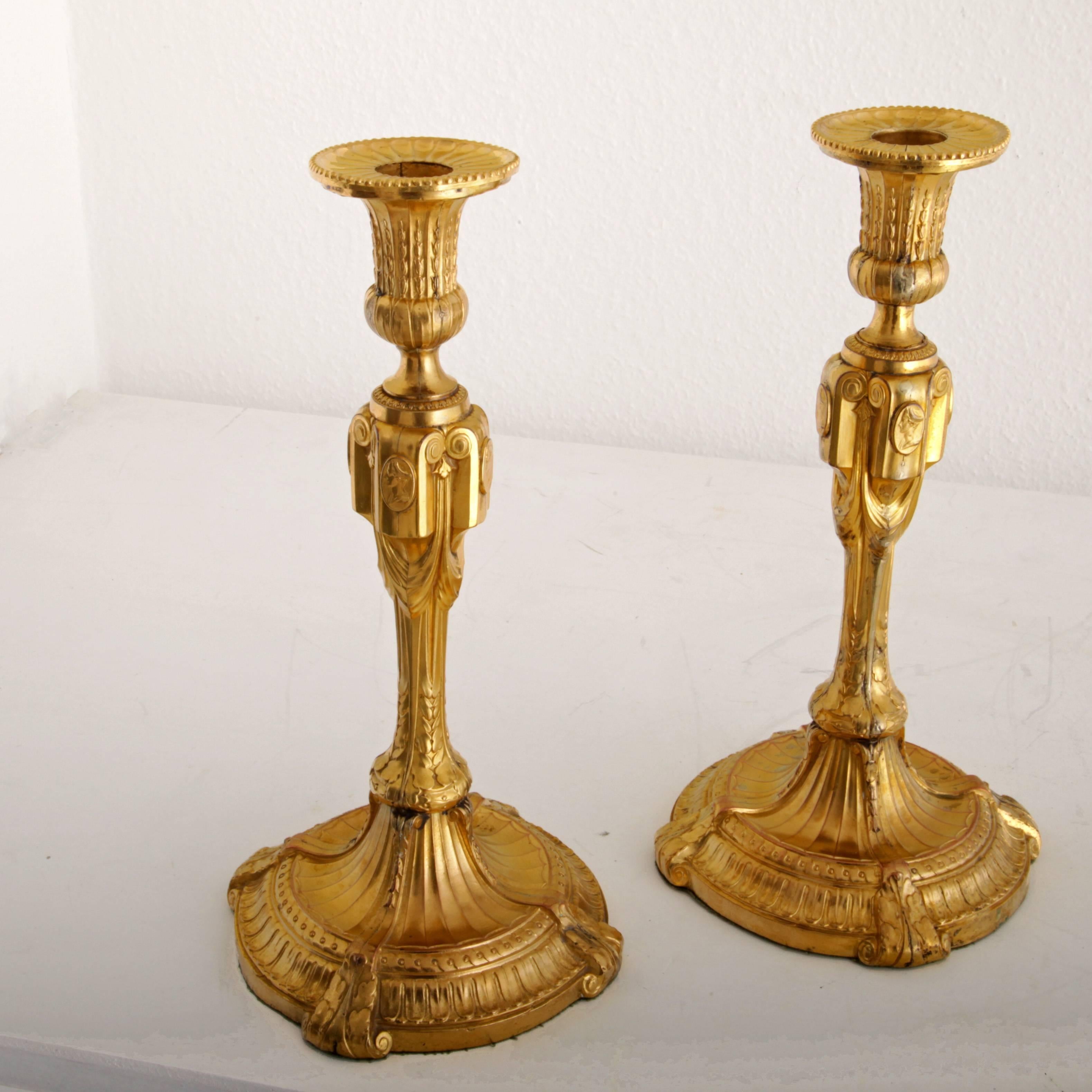 Metal Neoclassical Candlesticks, circa 1800