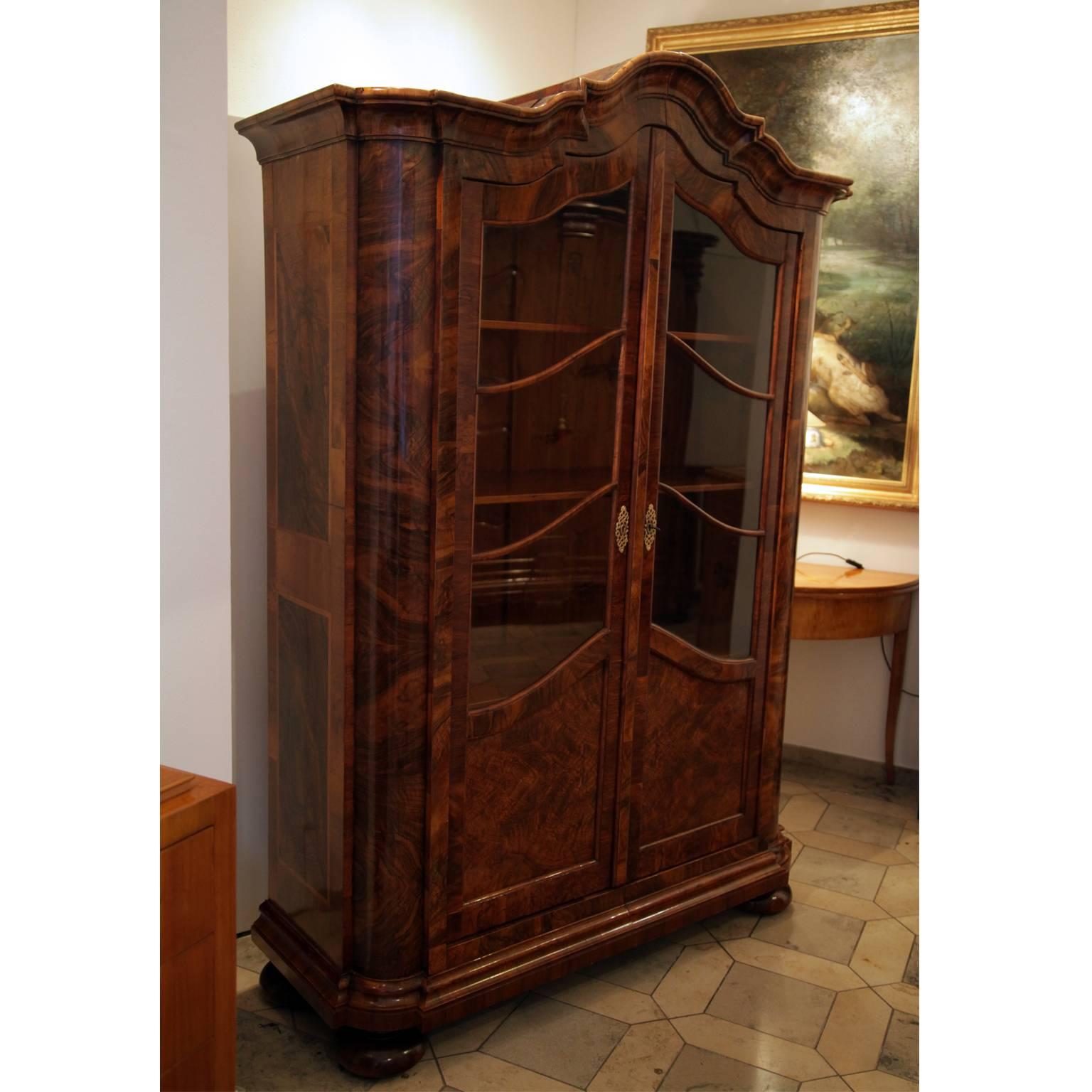 Walnut Baroque Display Cabinet, German 18th Century