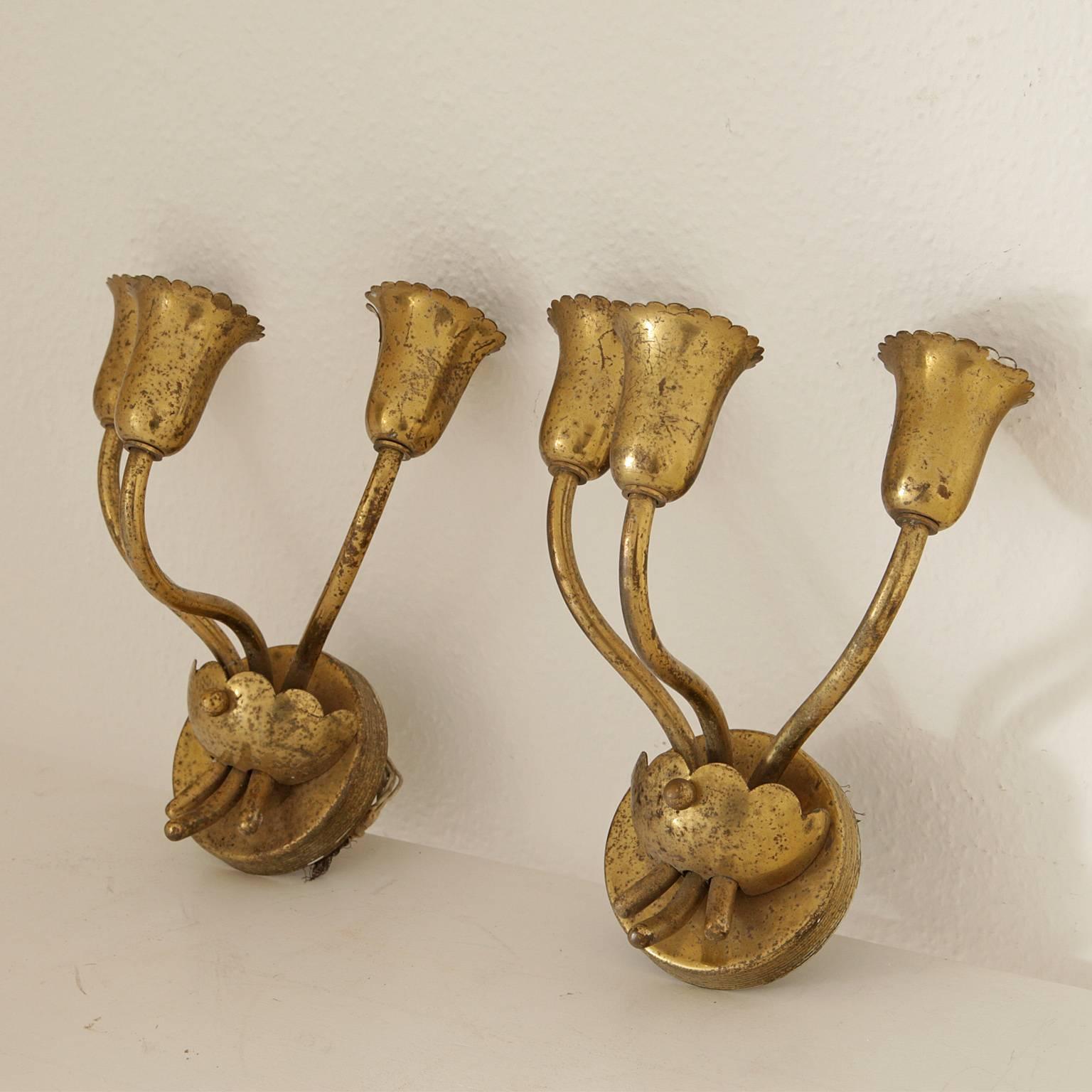 Italian Brass Sconces, Italy, Mid-20th Century