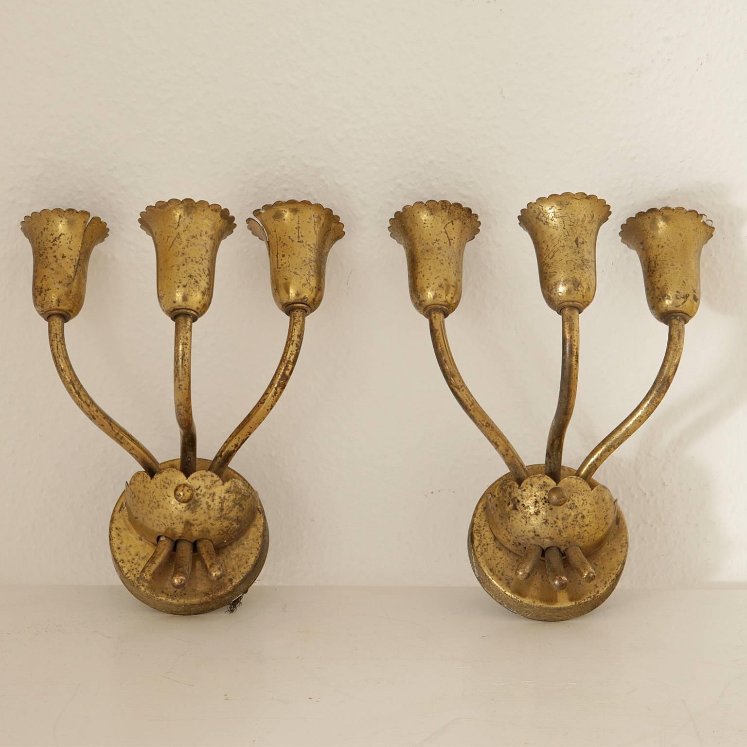 Mid-Century Modern Brass Sconces, Italy, Mid-20th Century