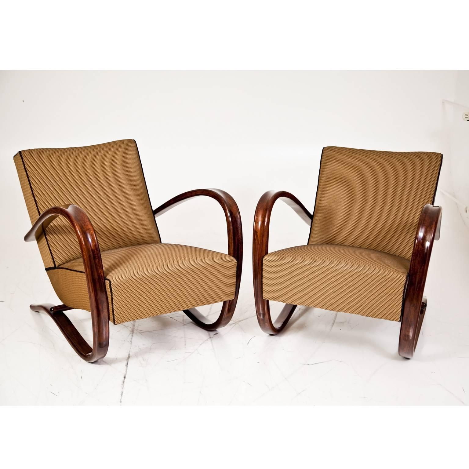 Art Deco Halabala Lounge Chairs, Czechoslovakia, circa 1930
