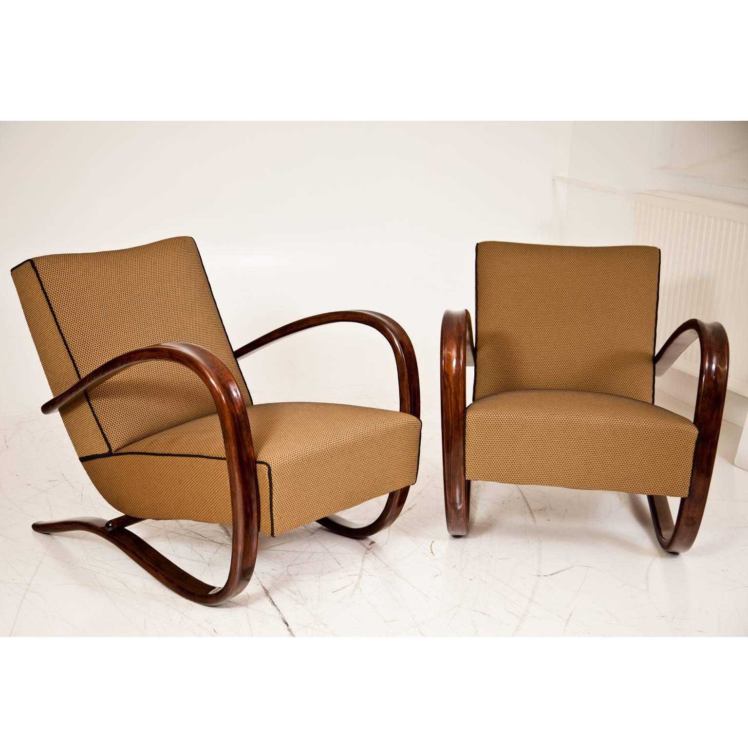Fabric Halabala Lounge Chairs, Czechoslovakia, circa 1930