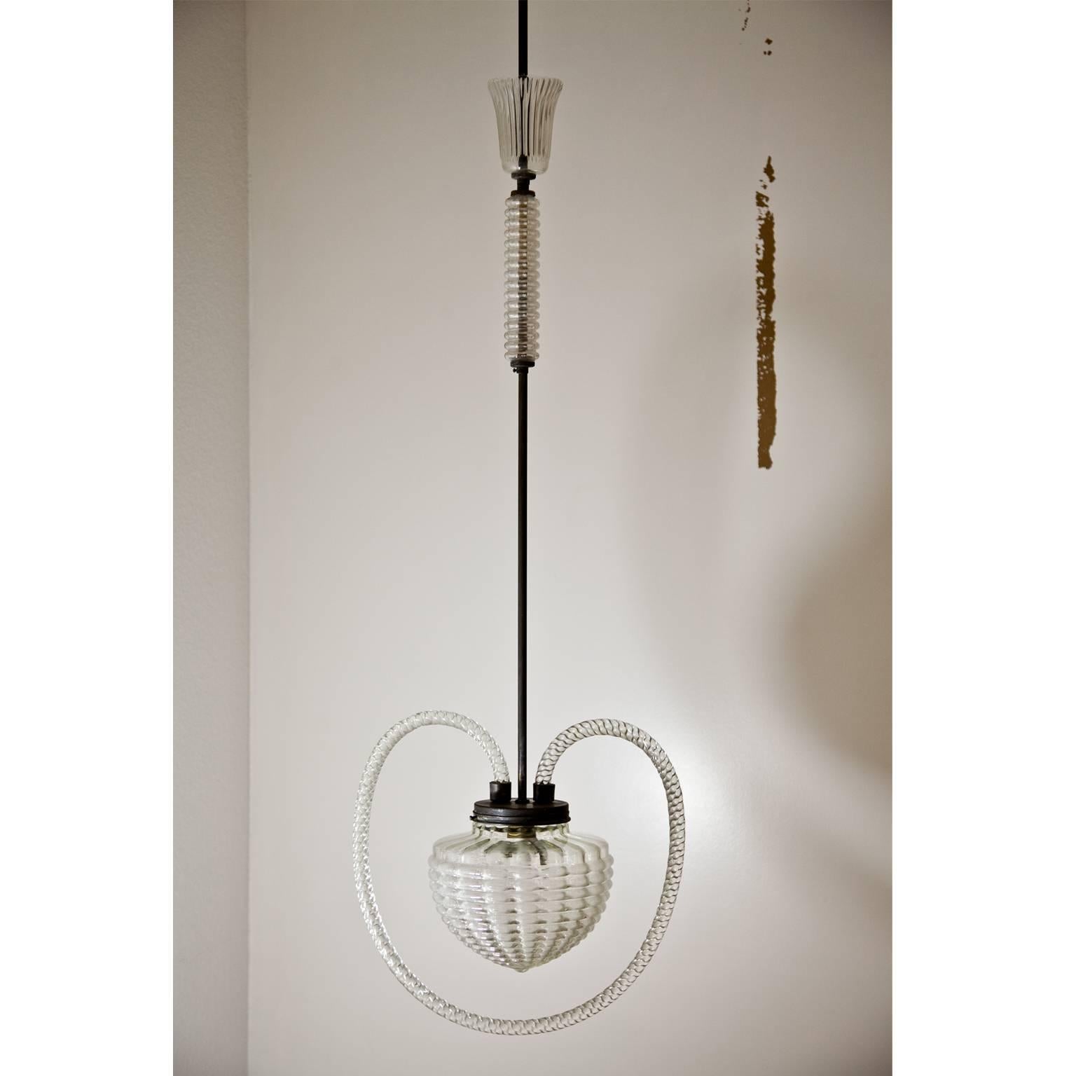 Pendant Lamp, Attributed to Barovier e Toso, Italy, 1940s (Moderne der Mitte des Jahrhunderts)