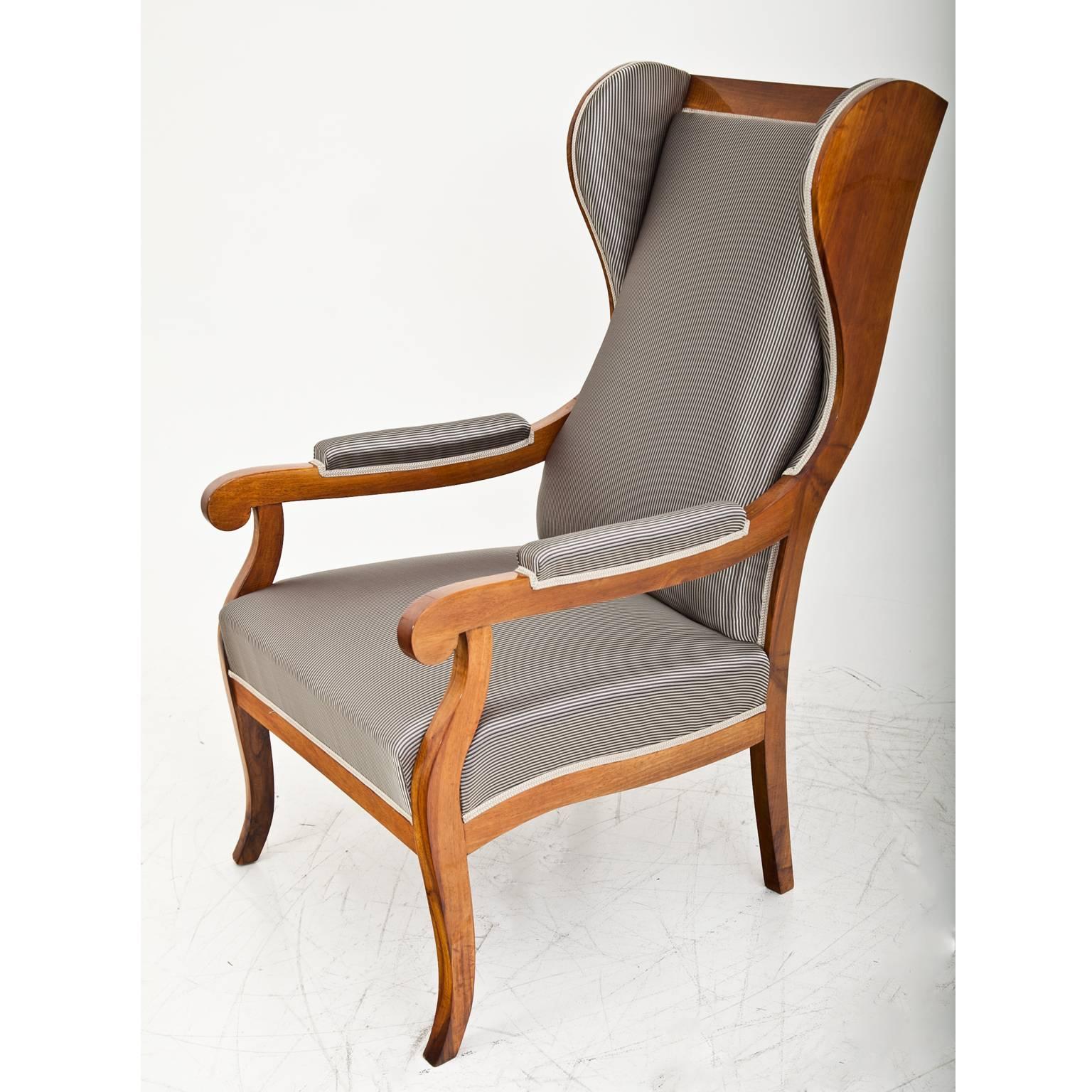 Fabric Biedermeier Wingback Chair, 19th Century