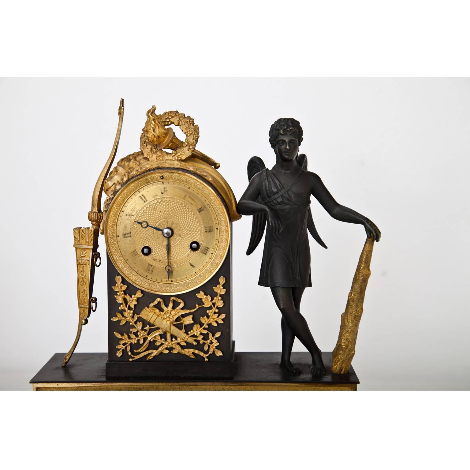 European Pendule Clock with Cupid, First Half of the 19th Century