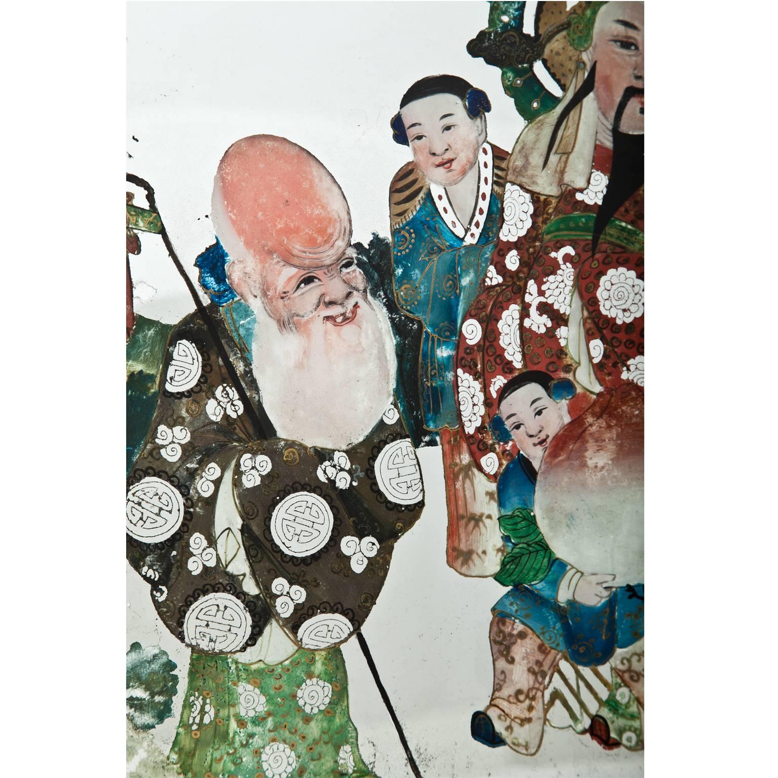 Chinoiserie Chinese Reverse Glass Painting, 19th Century