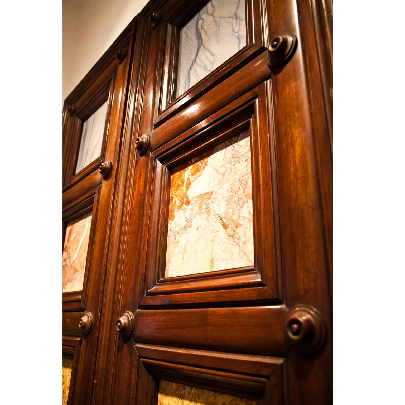 Renaissance Double-Door with Marble Fillings, Italy, 20th Century