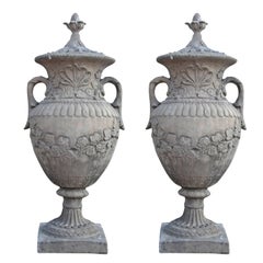 Pair of Monumental Garden Urns in Neoclassical Style, Cast Standstone