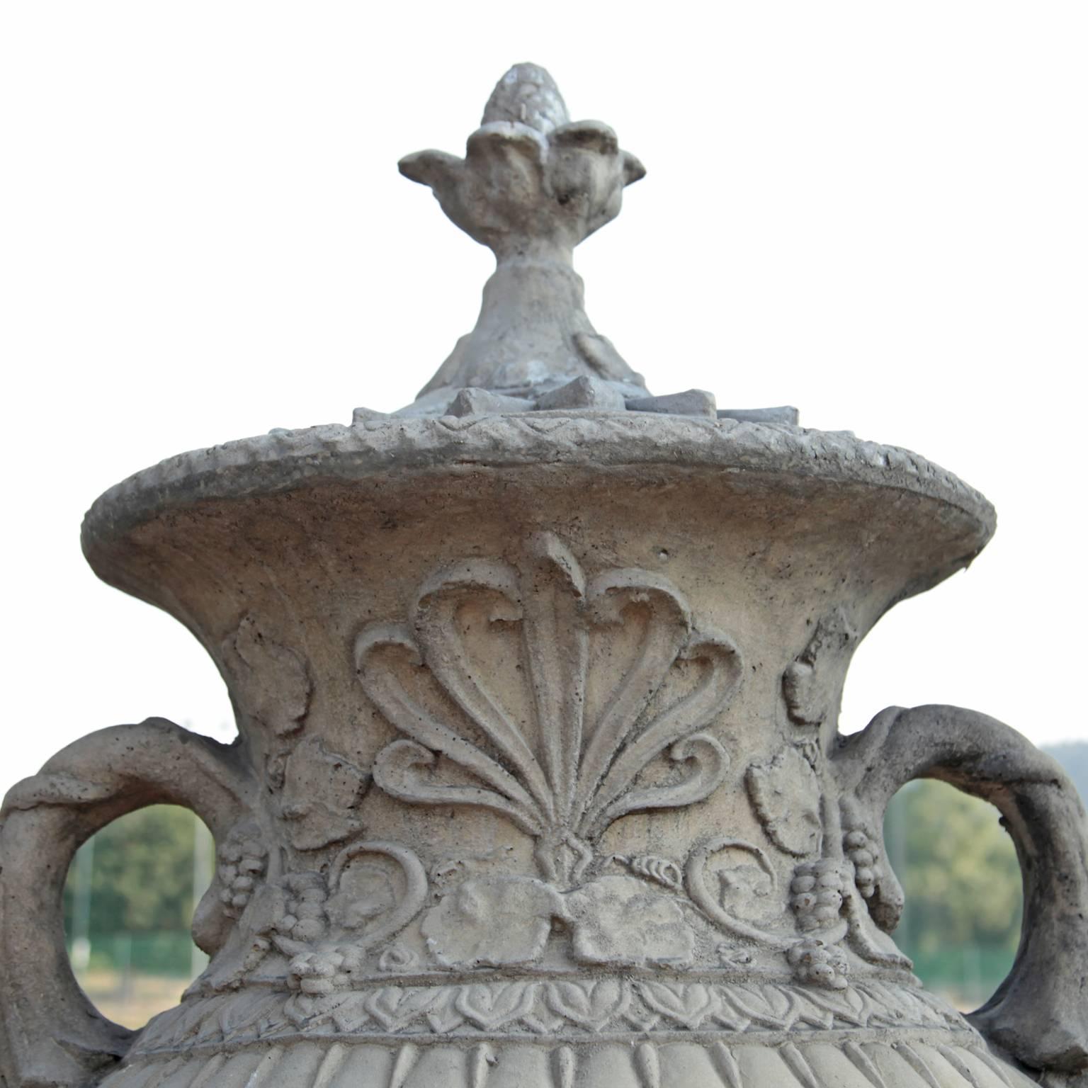 Pair of Monumental Garden Urns in Neoclassical Style, Cast Standstone In Excellent Condition In Greding, DE